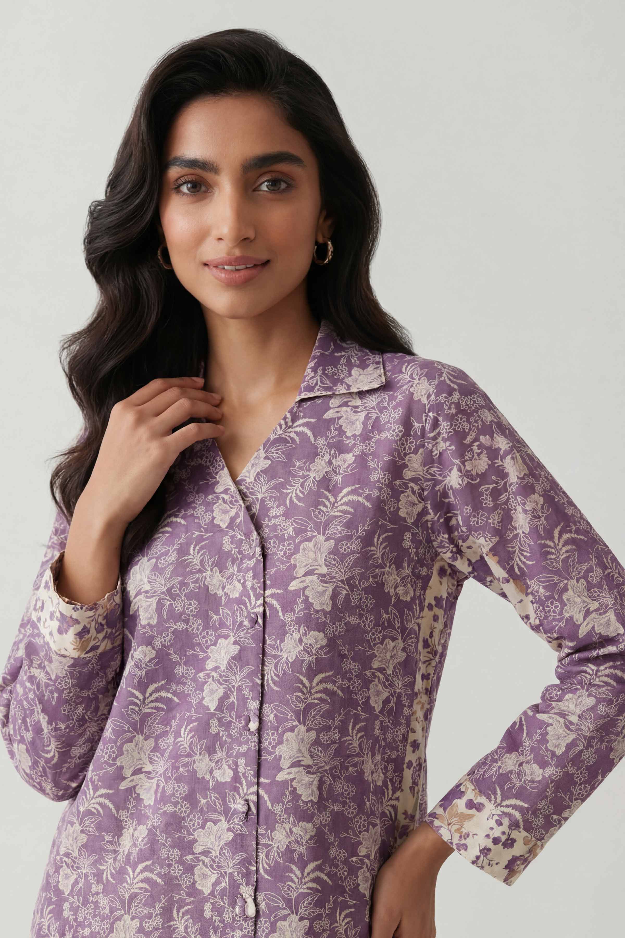 2 Piece - Printed Suit - 42601445 Purple Lawn 2PC Printed Summer