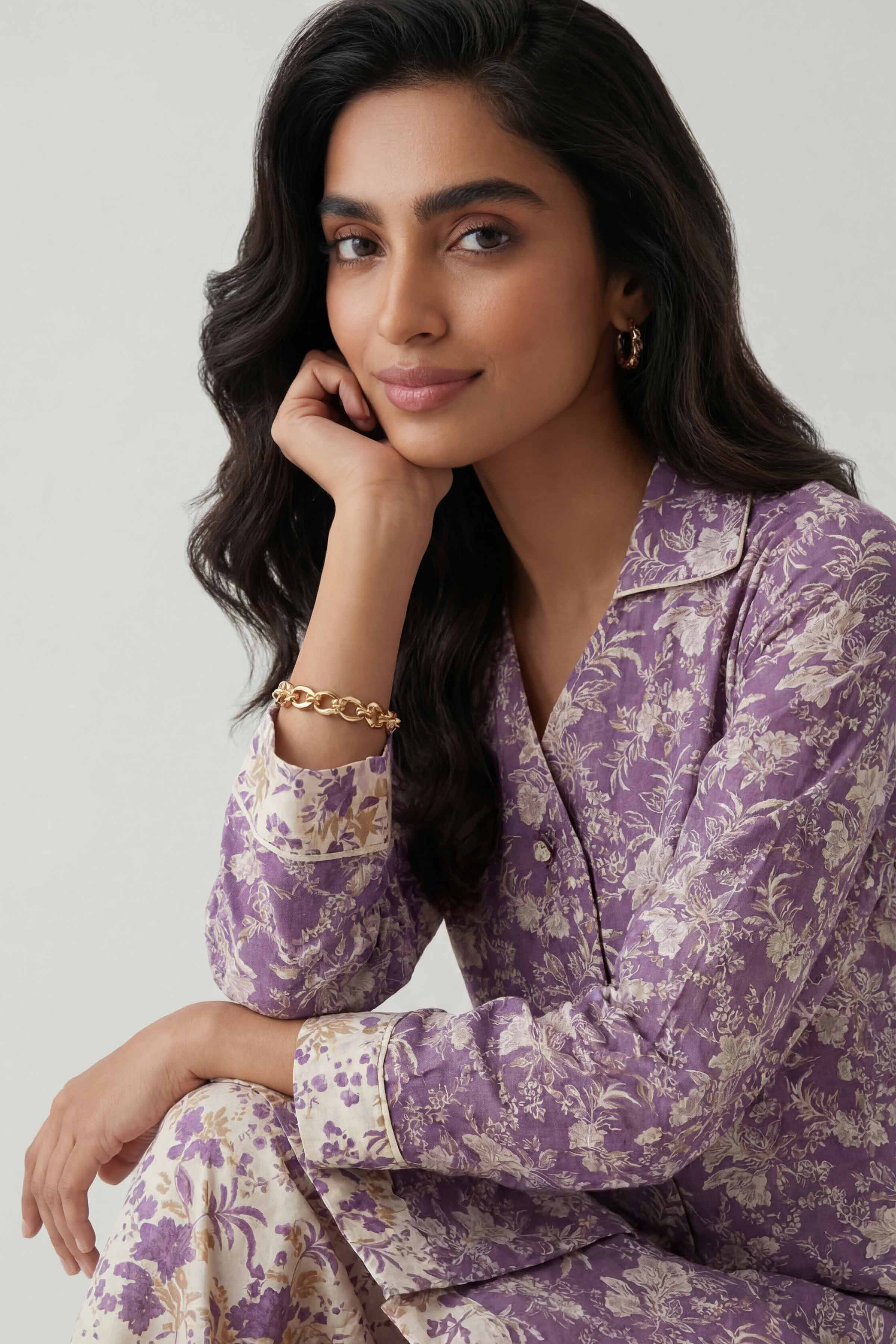 2 Piece - Printed Suit - 42601445 Purple Lawn 2PC Printed Summer