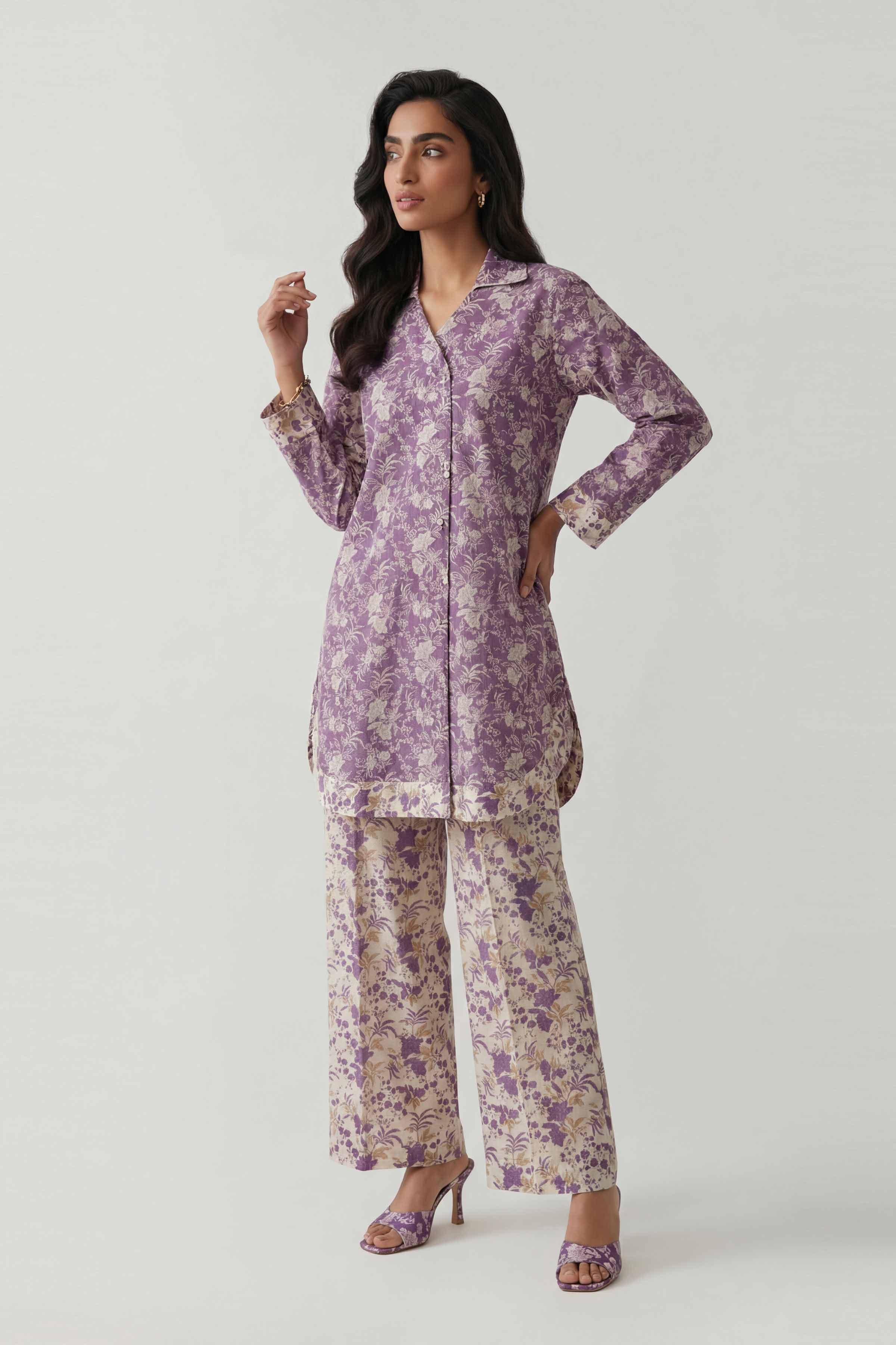 2 Piece - Printed Suit - 42601445 Purple Lawn 2PC Printed Summer
