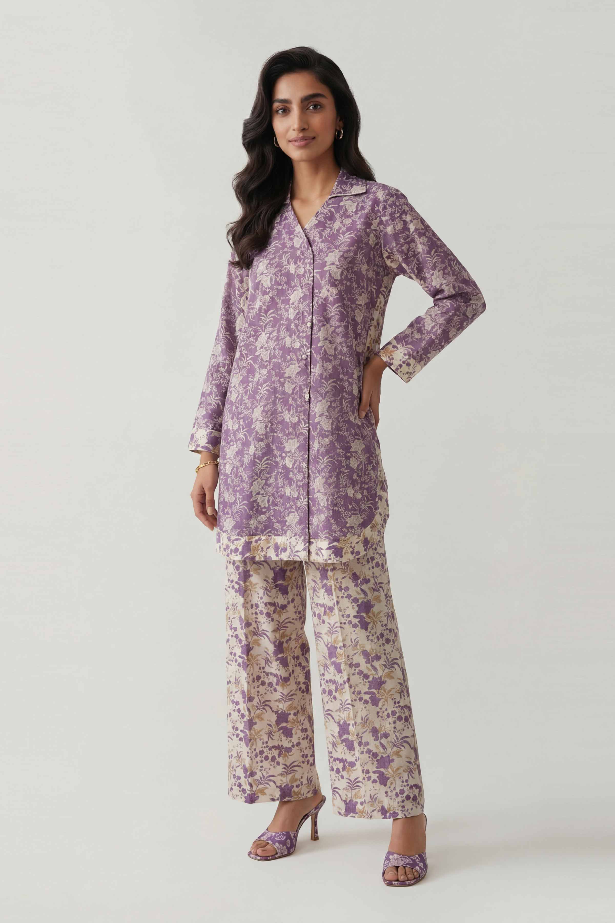 2 Piece - Printed Suit - 42601445 Purple Lawn 2PC Printed Summer