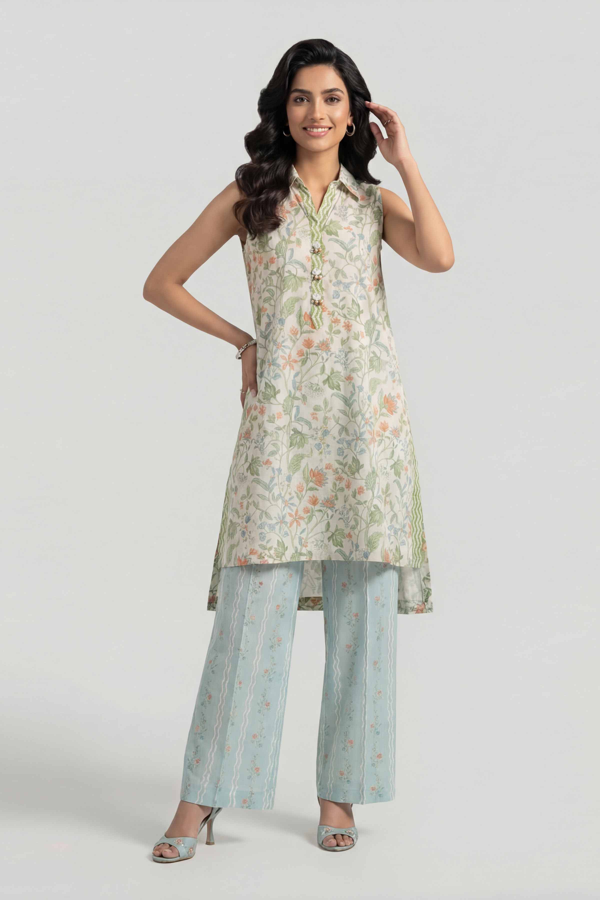 2 Piece - Printed Suit - 42601446 Cream Lawn 2PC Printed Summer