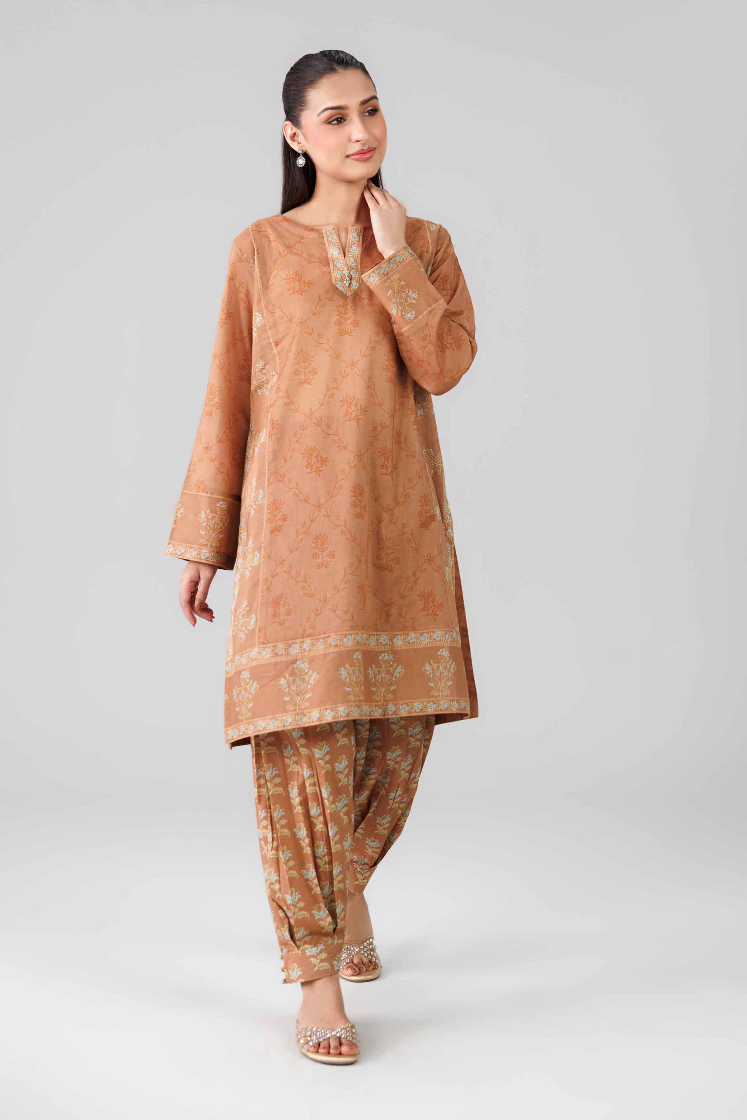 2 Piece - Printed Suit - 42601449 Brown Lawn 2PC Printed