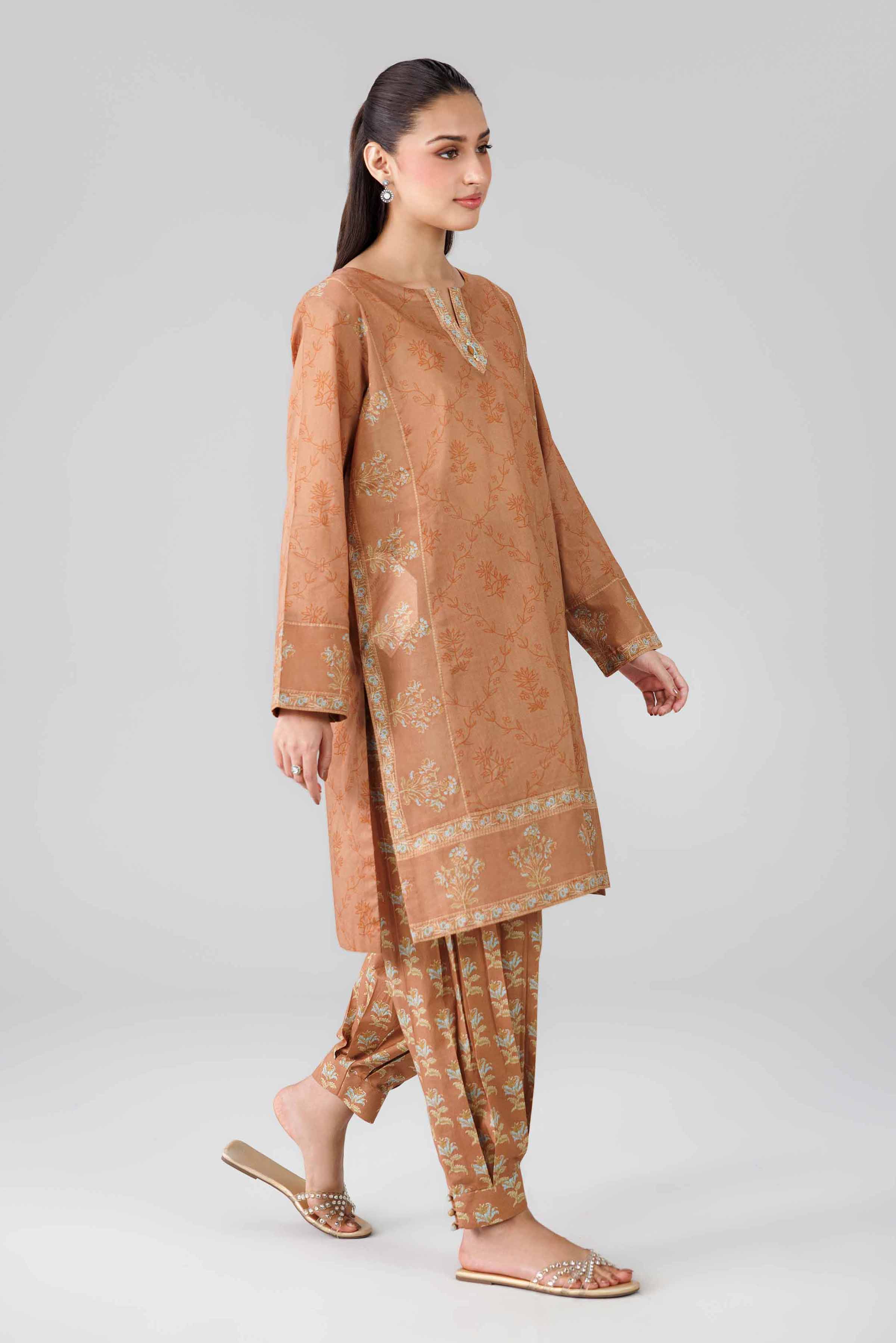 2 Piece - Printed Suit - 42601449 Brown Lawn 2PC Printed