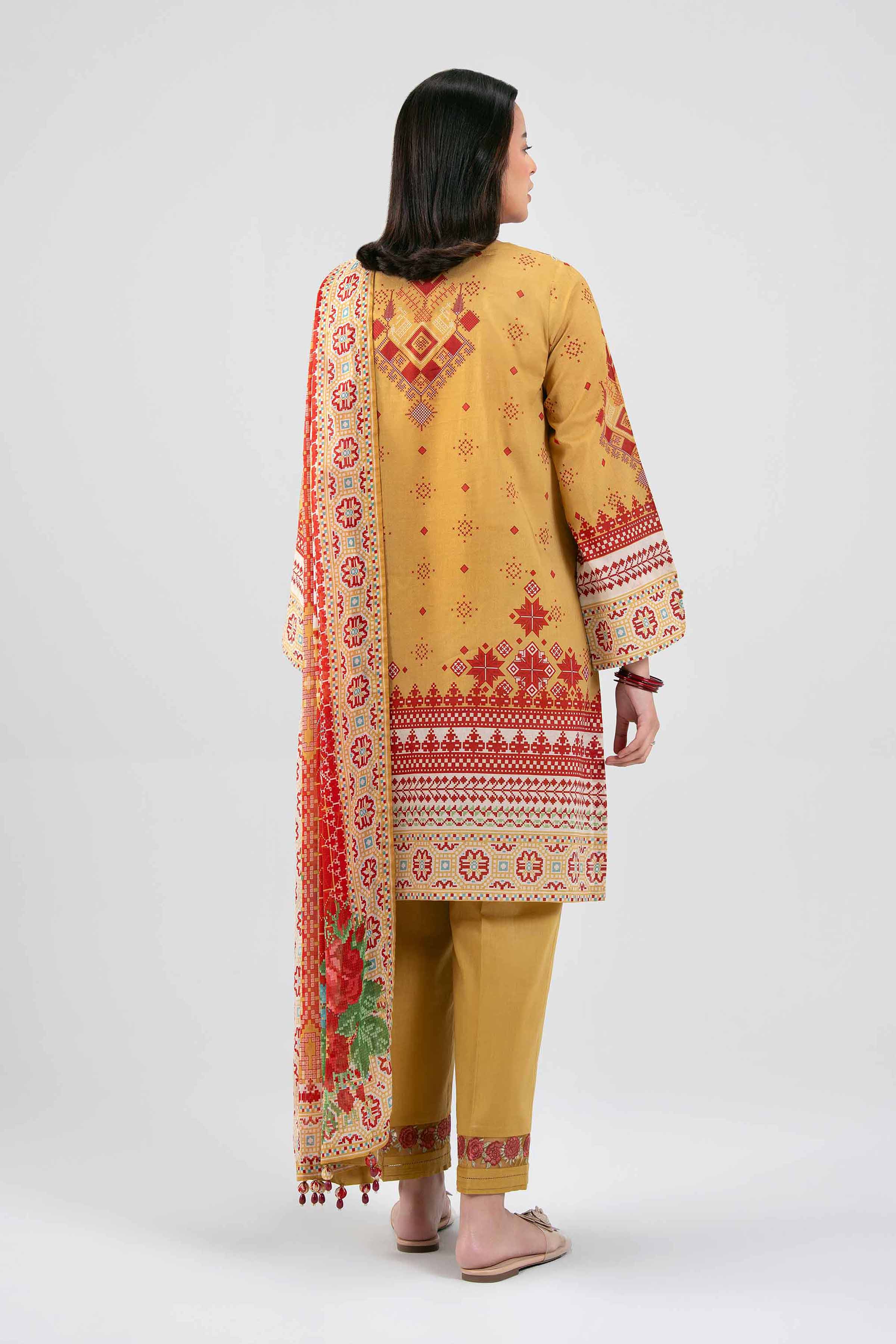 3 Piece - Digital Printed Embroidered Suit - 42601455 Yellow Lawn 3PC Embroidered Summer