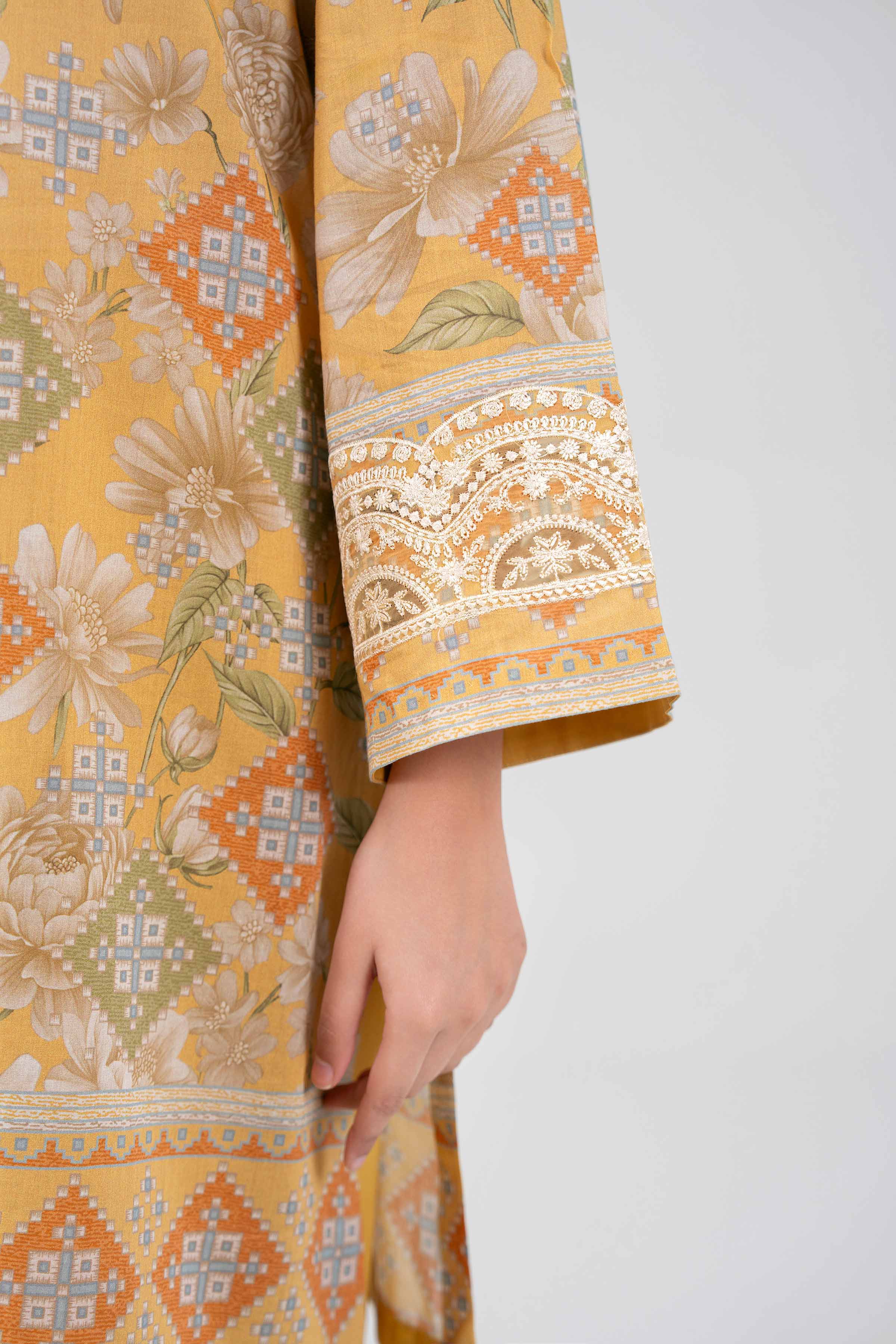 3 Piece - Digital Printed Embroidered Suit - 42601456 Yellow Lawn 3PC Embroidered Summer