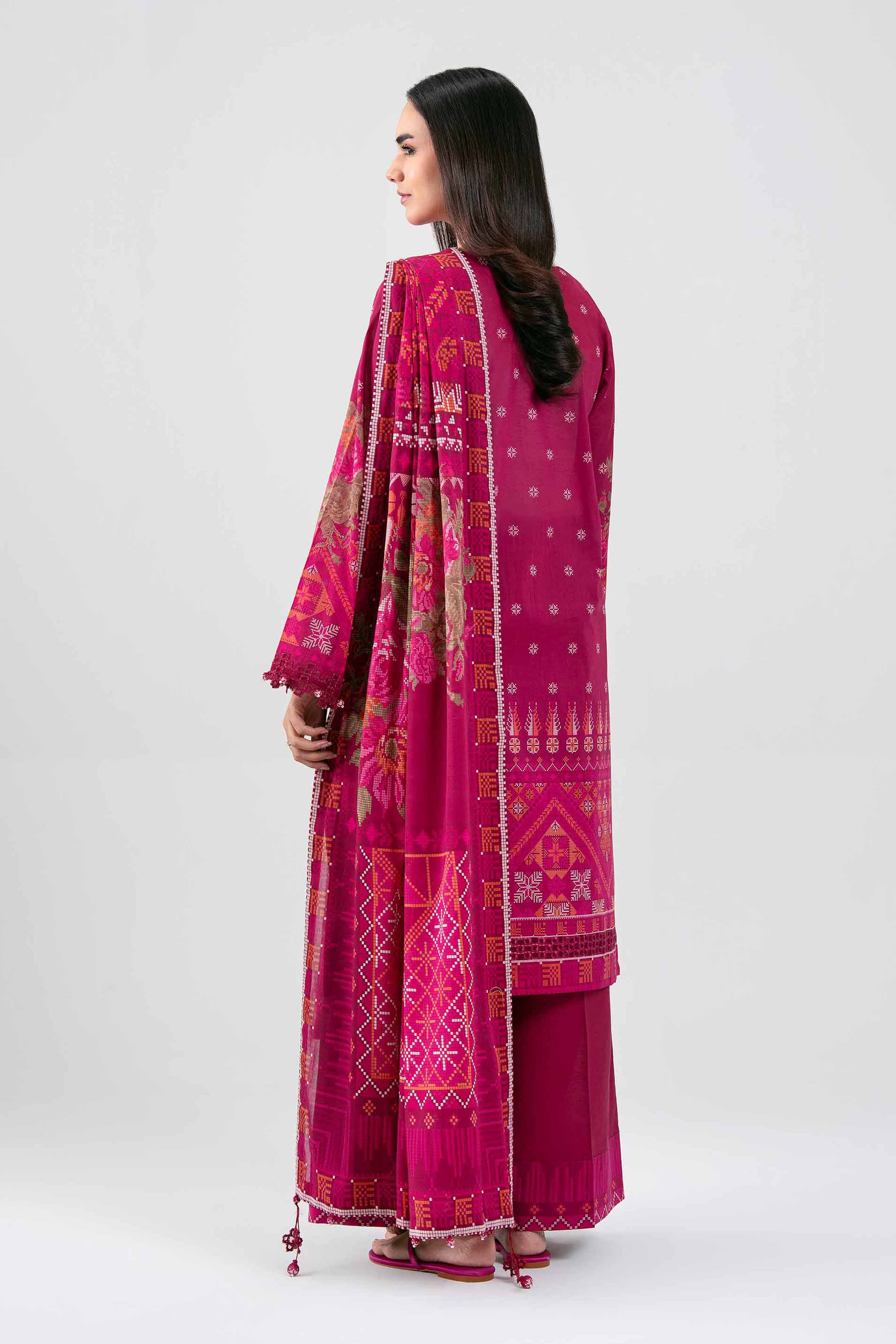 3 Piece - Digital Printed Embroidered Suit - 42601457 Maroon Lawn 3PC Embroidered Summer