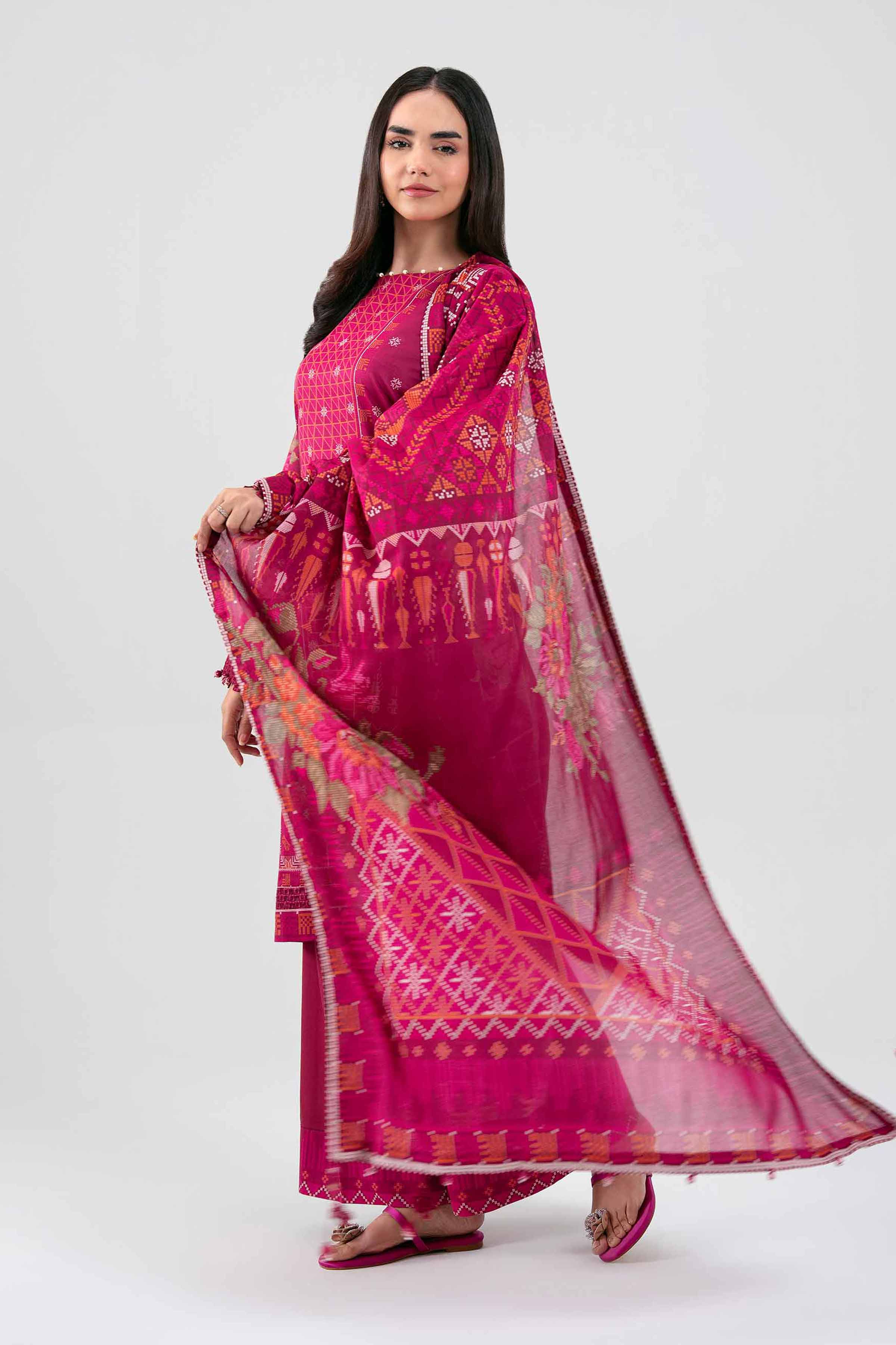 3 Piece - Digital Printed Embroidered Suit - 42601457 Maroon Lawn 3PC Embroidered Summer