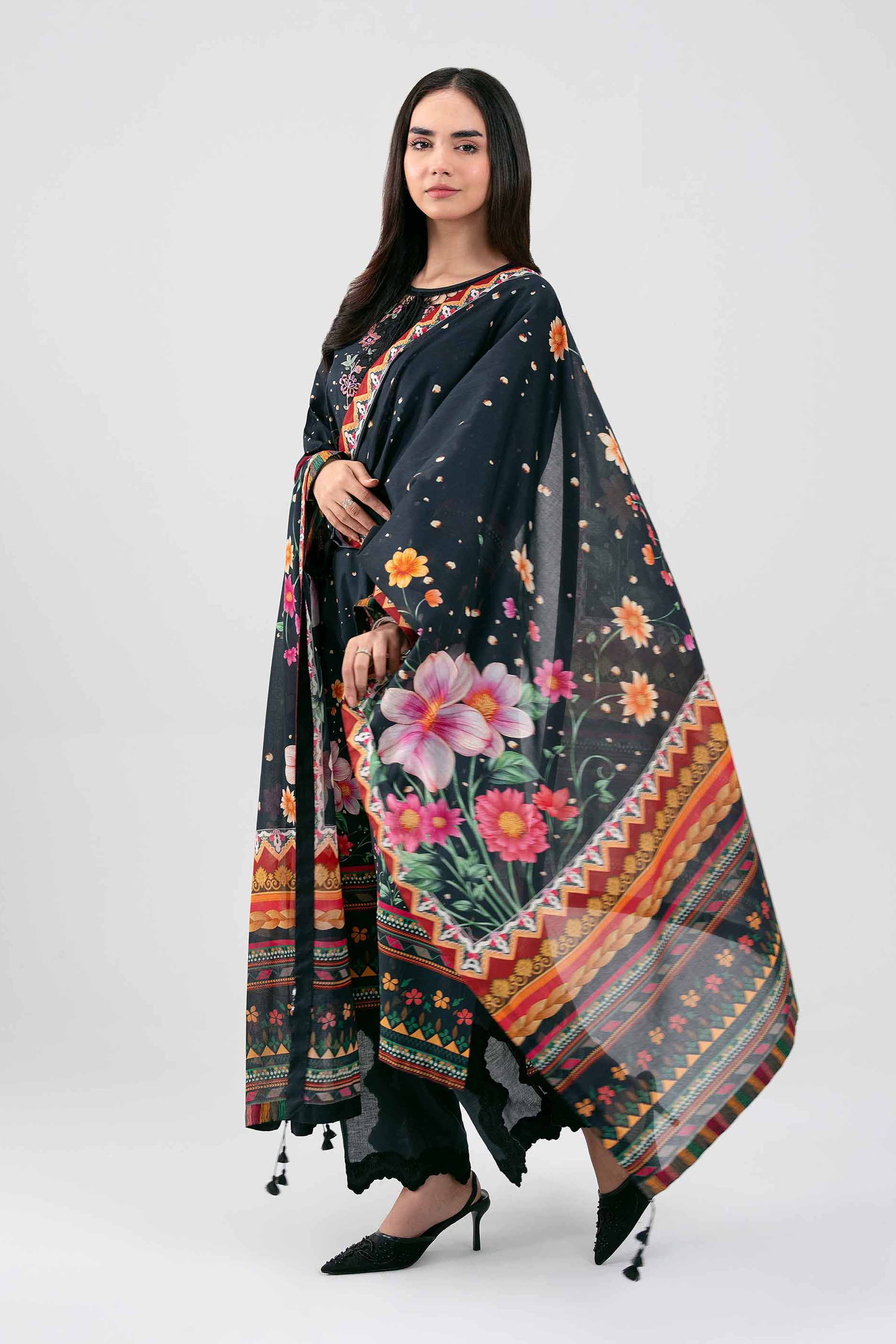 3 Piece - Digital Printed Embroidered Suit - 42601458 Black Lawn 3PC Embroidered Summer