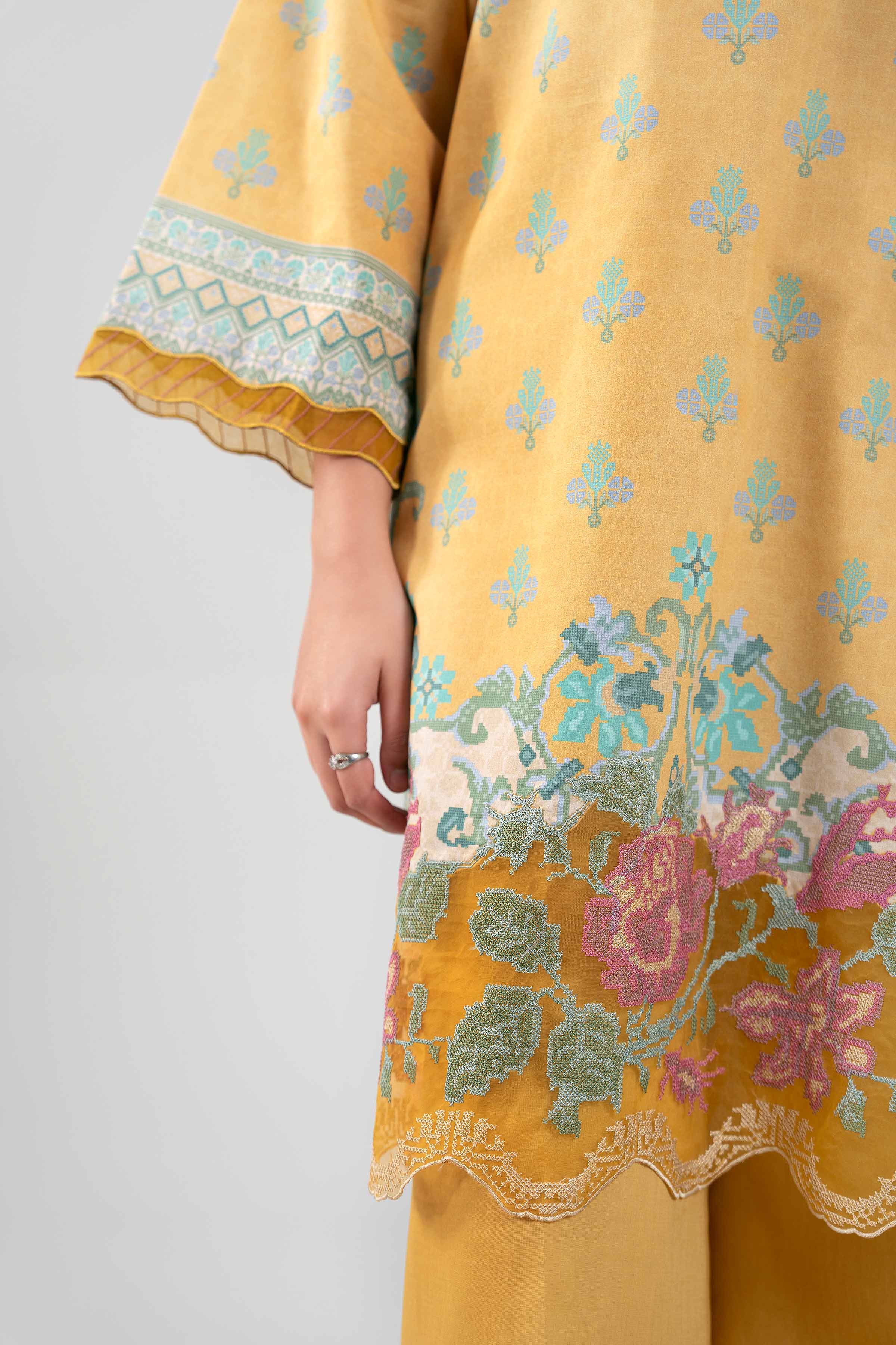 3 Piece - Digital Printed Embroidered Suit - 42601459 Yellow Lawn 3PC Embroidered Summer