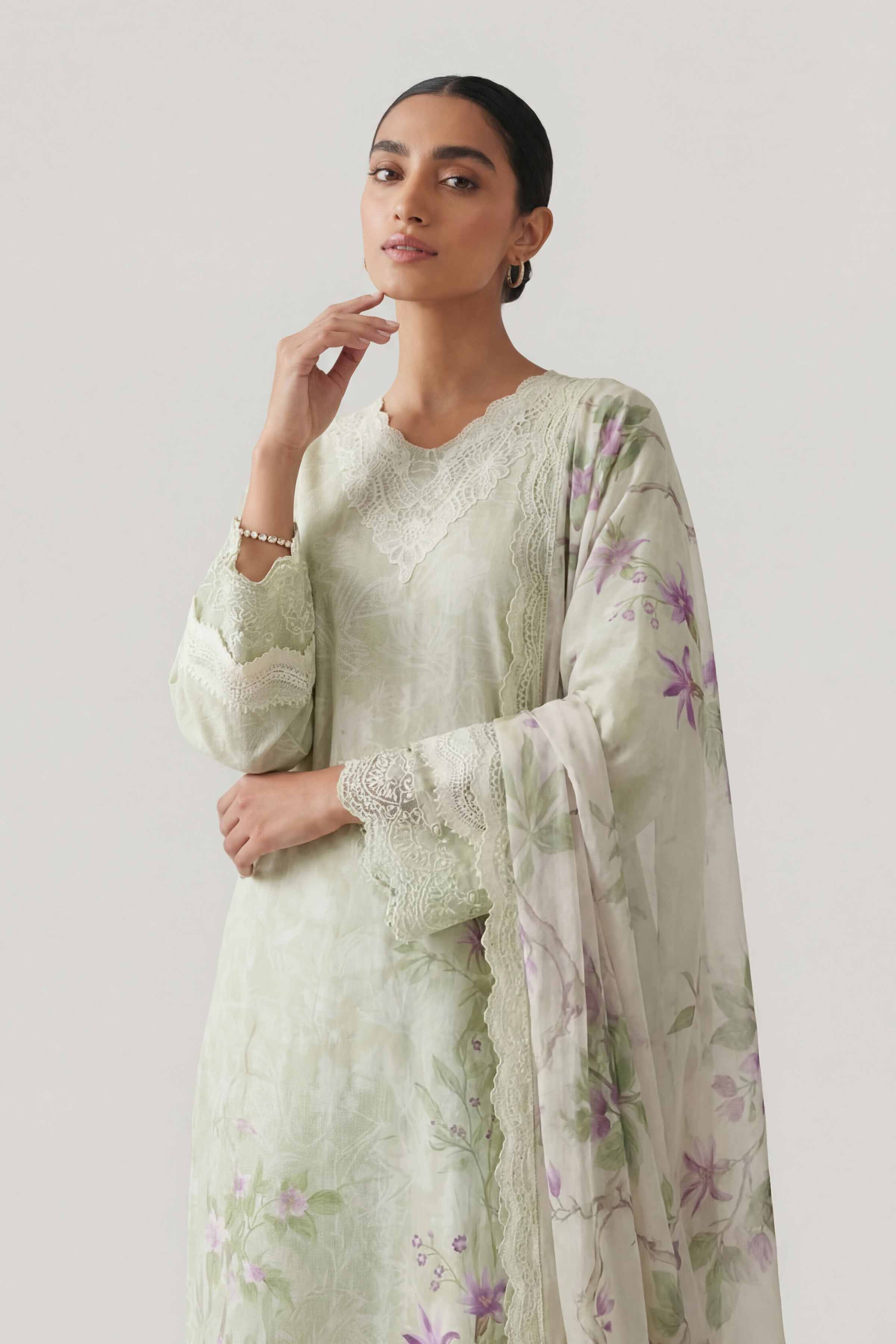 3 Piece - Digital Printed Embroidered Suit - 42601460 Beige Lawn 3PC Embroidered Summer