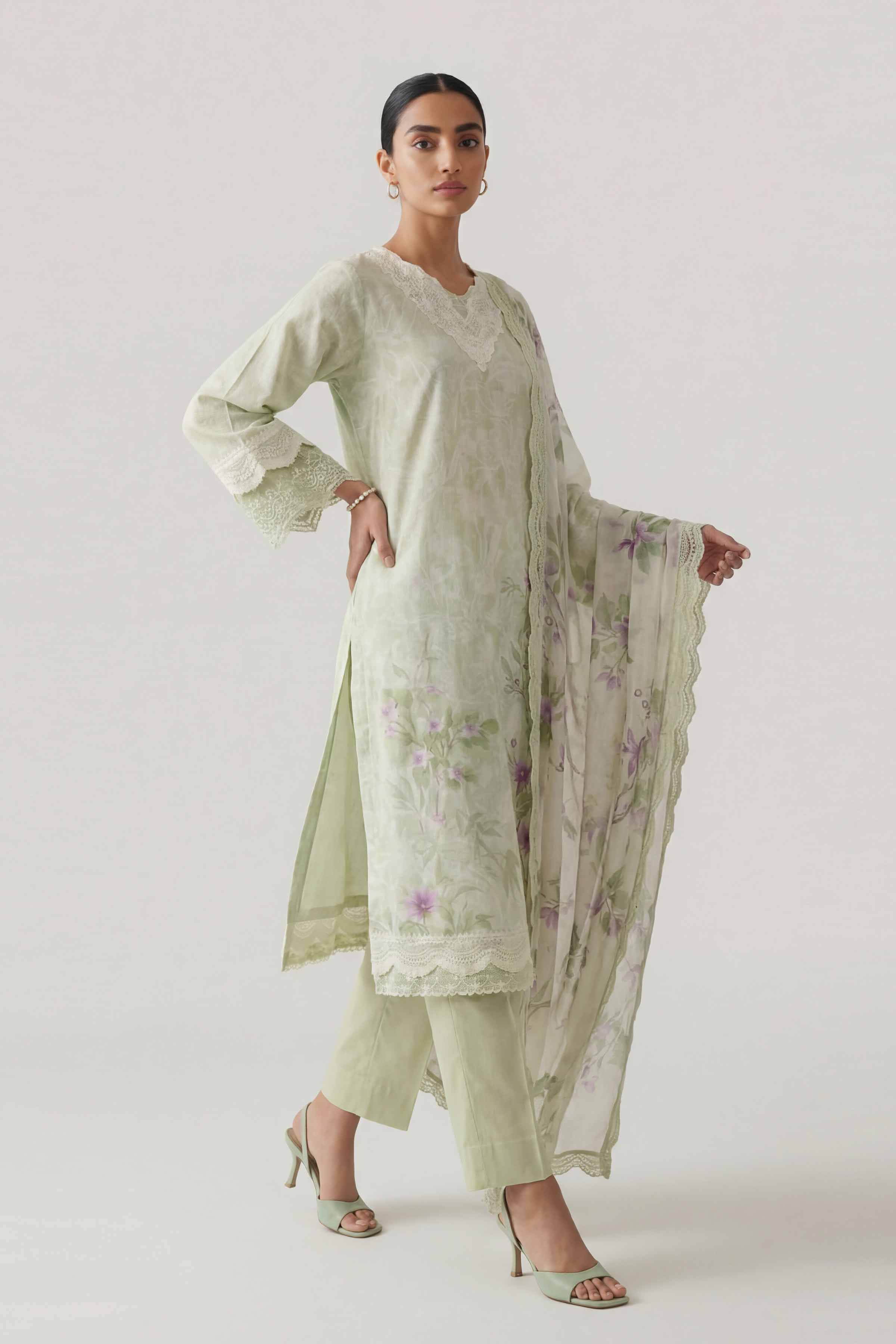 3 Piece - Digital Printed Embroidered Suit - 42601460 Beige Lawn 3PC Embroidered Summer