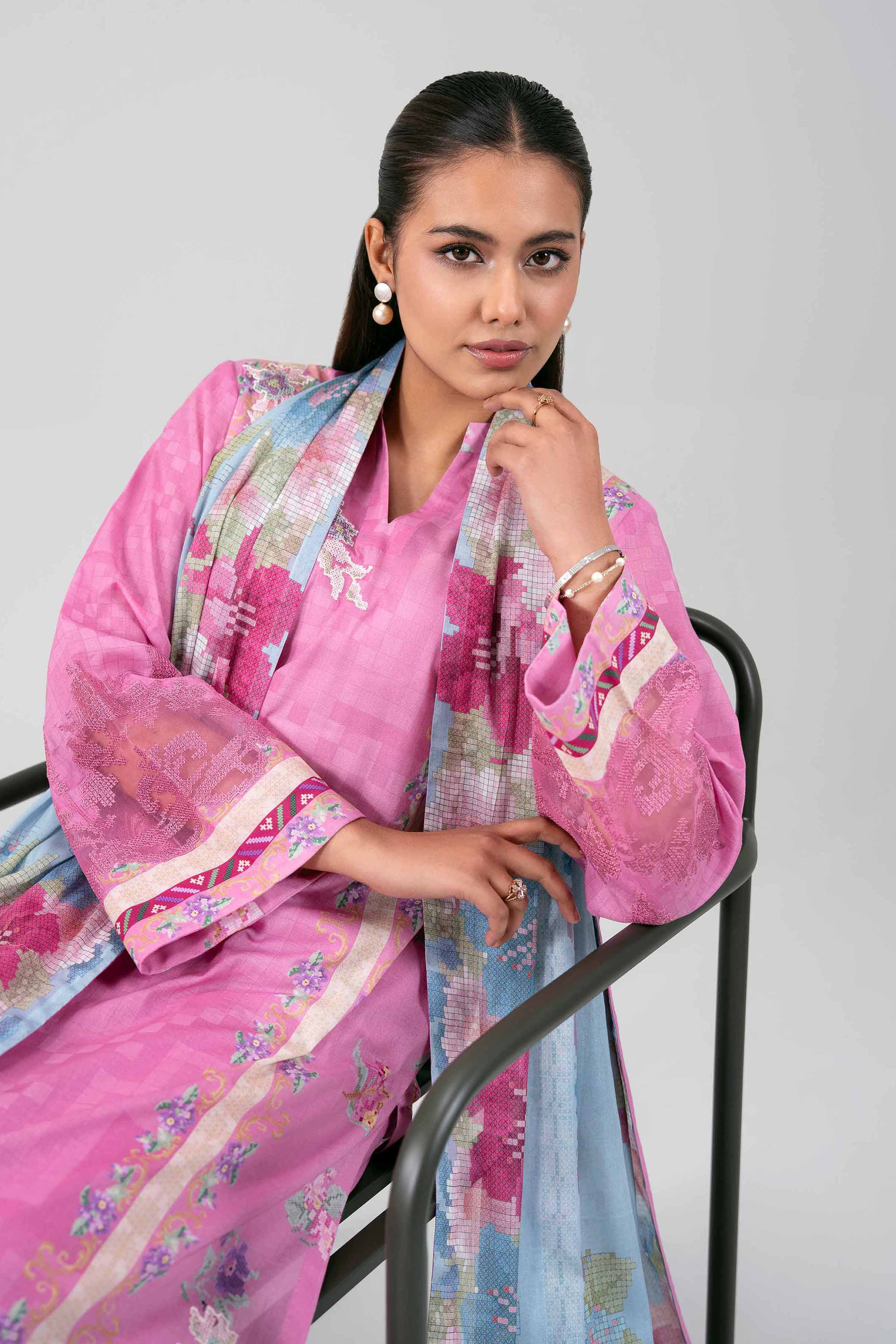 3 Piece - Digital Printed Embroidered Suit - 42601461 Pink Lawn 3PC Embroidered Summer