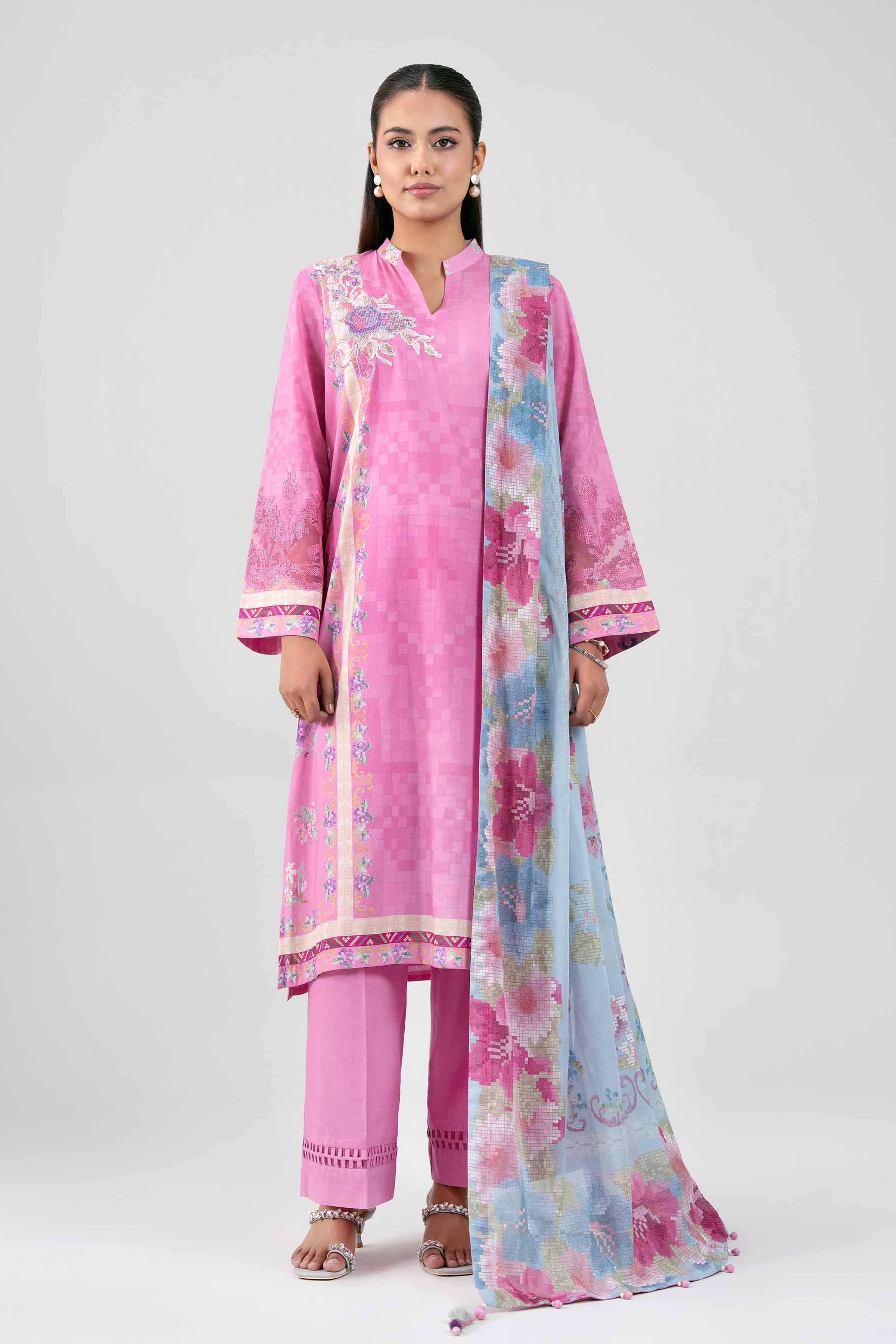 3 Piece - Digital Printed Embroidered Suit - 42601461 Pink Lawn 3PC Embroidered Summer