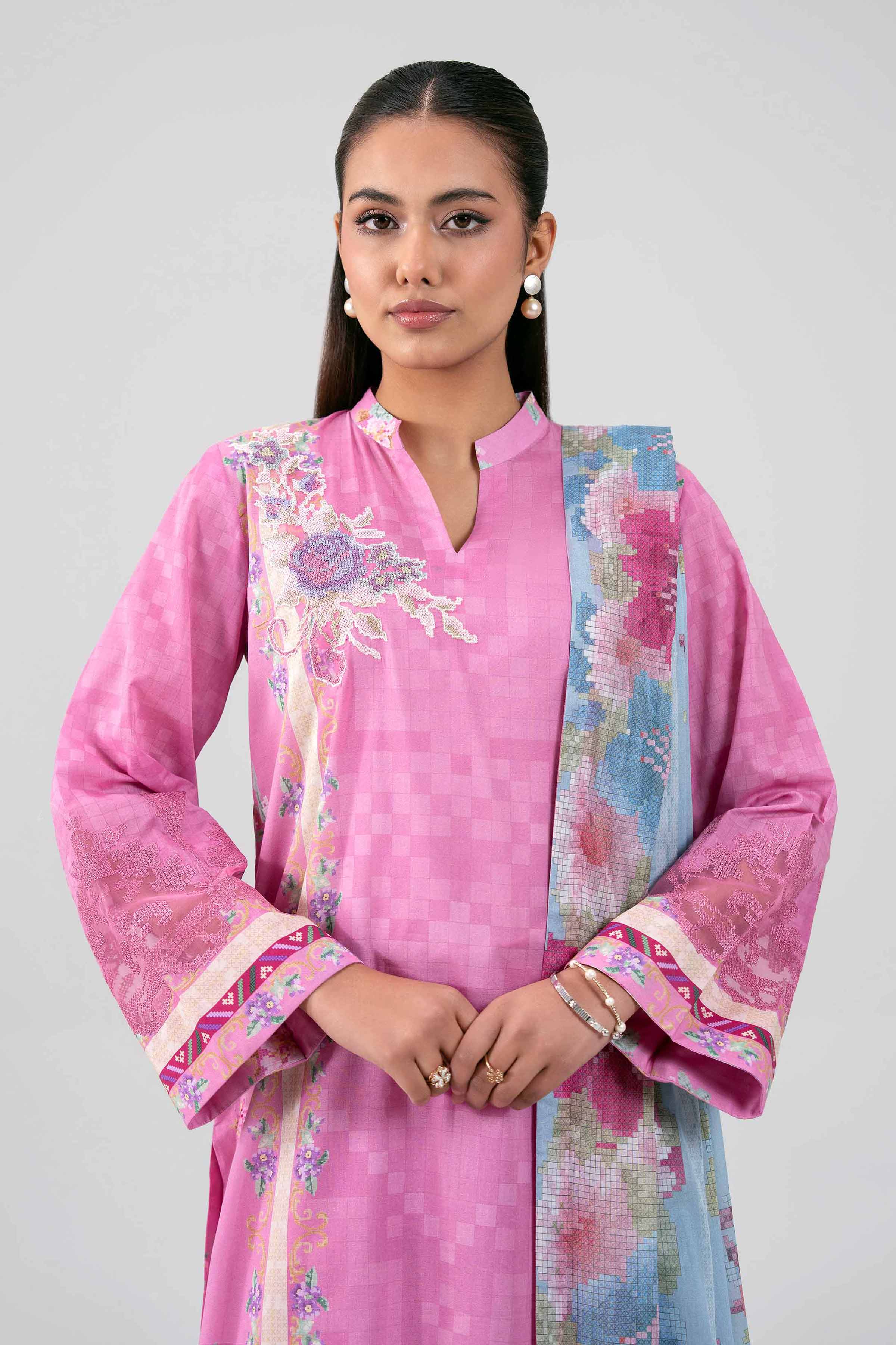 3 Piece - Digital Printed Embroidered Suit - 42601461 Pink Lawn 3PC Embroidered Summer