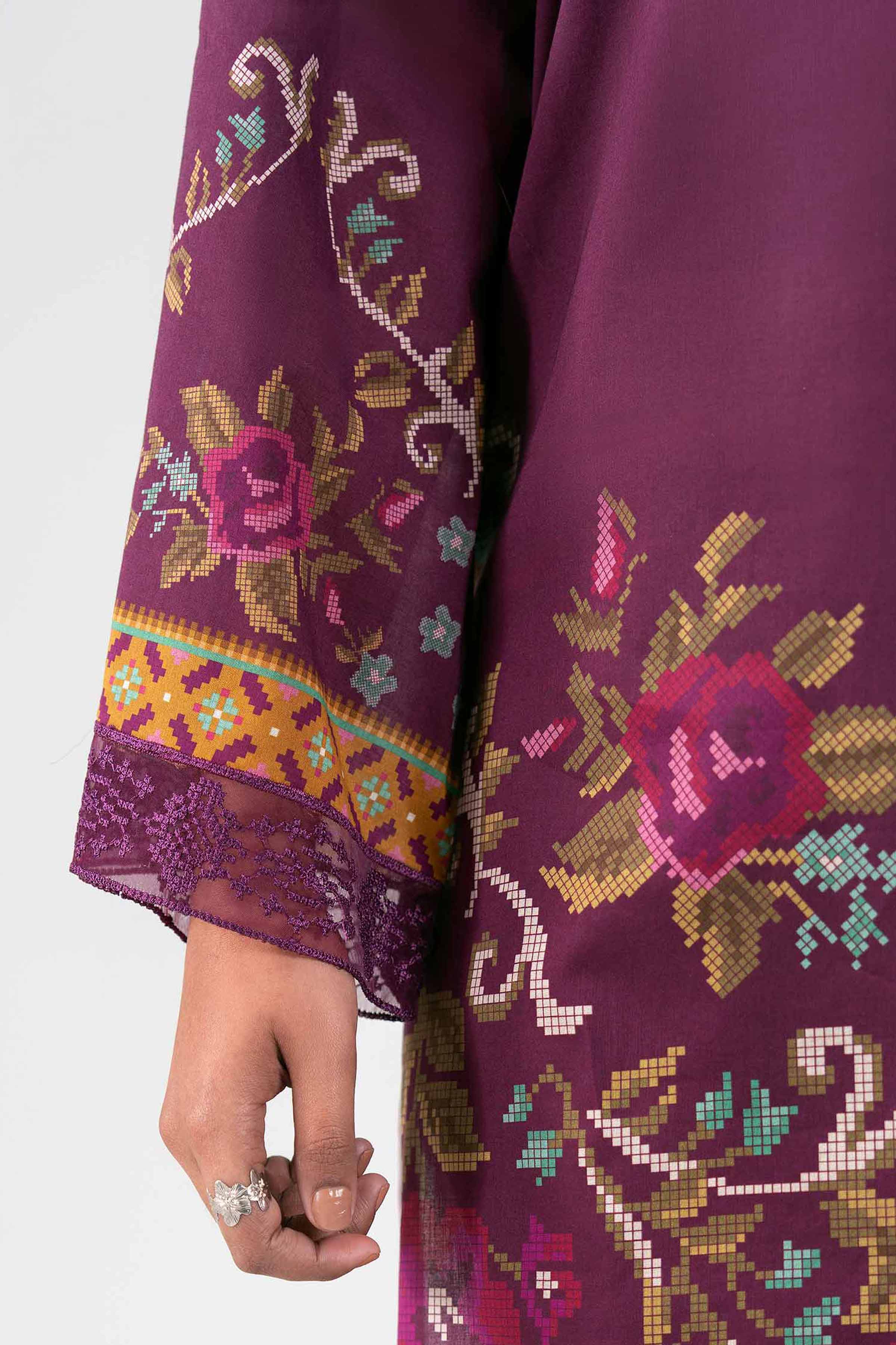 3 Piece - Digital Printed Embroidered Suit - 42601462 Maroon Lawn 3PC Embroidered Summer