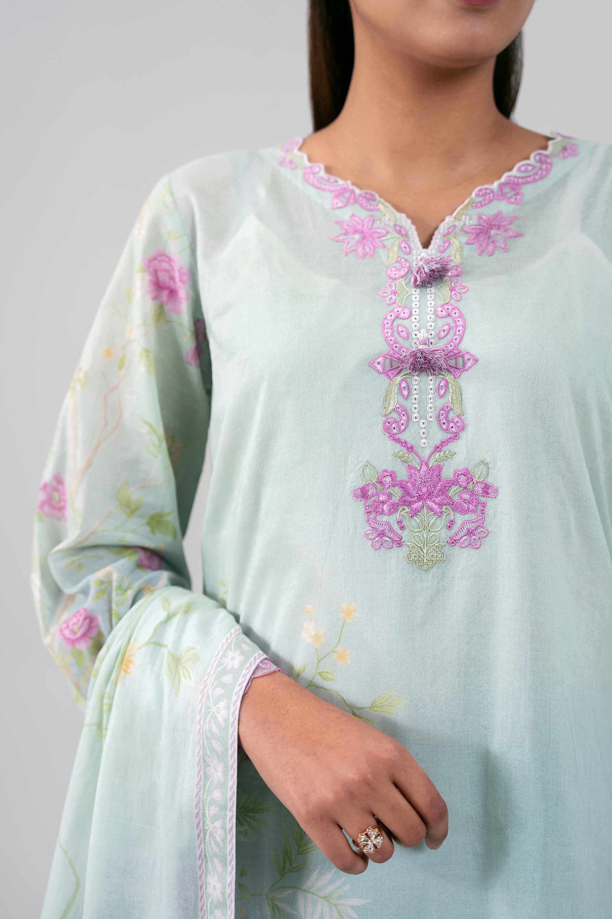 3 Piece - Digital Printed Embroidered Suit - 42601463 Blue Lawn 3PC Embroidered Summer