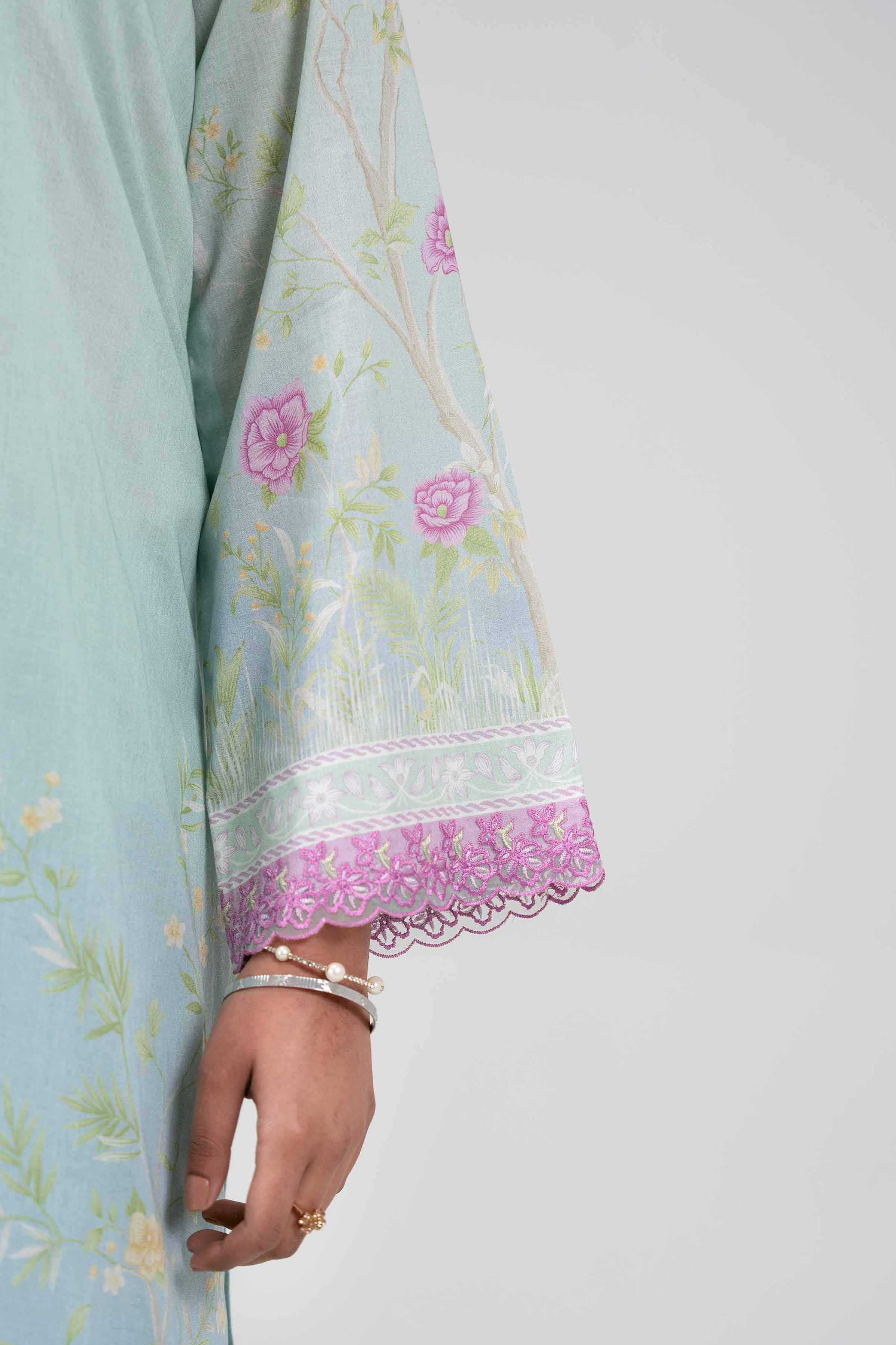 3 Piece - Digital Printed Embroidered Suit - 42601463 Blue Lawn 3PC Embroidered Summer