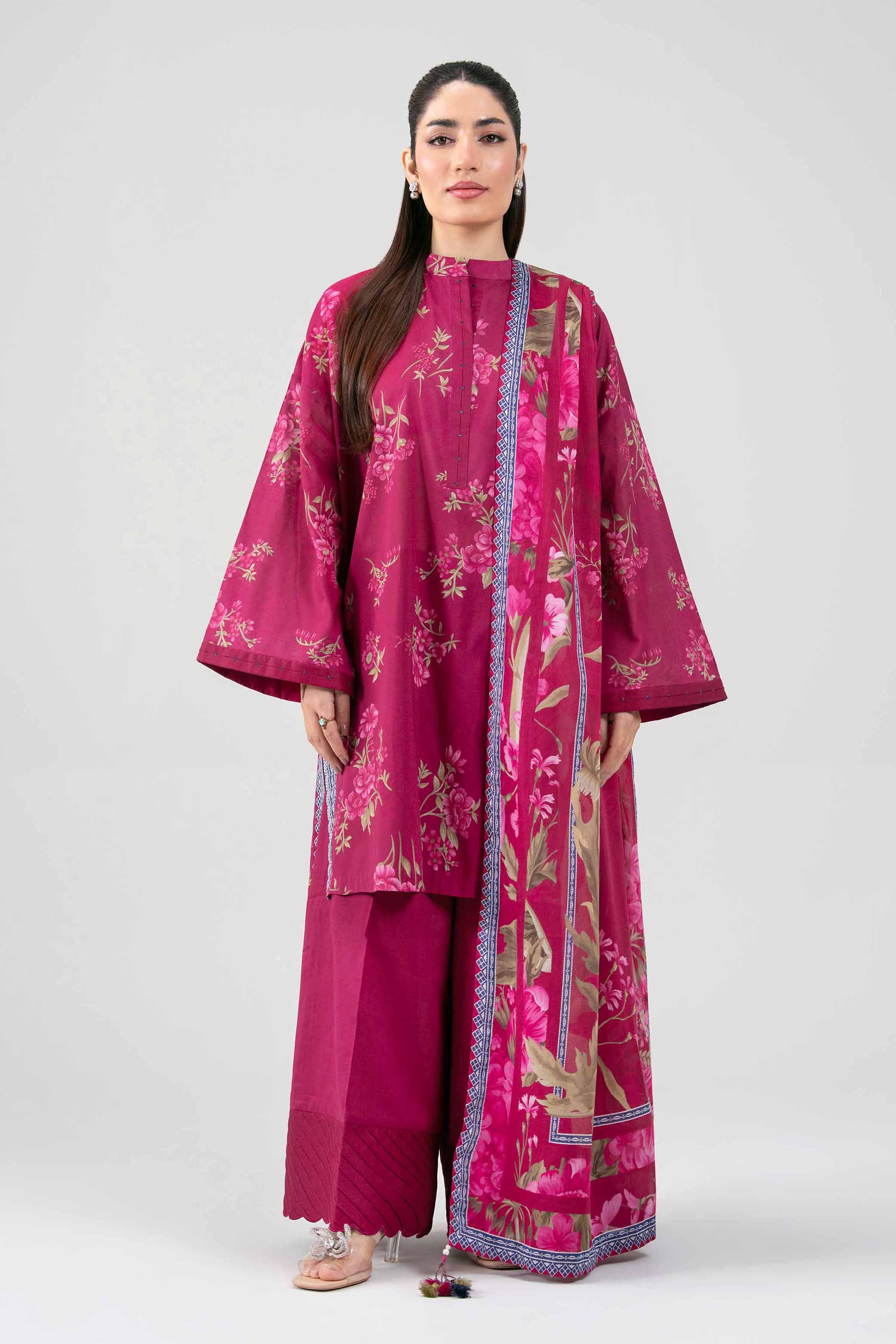 3 Piece - Digital Printed Suit - 42601464 Pink Lawn 3PC Printed Summer