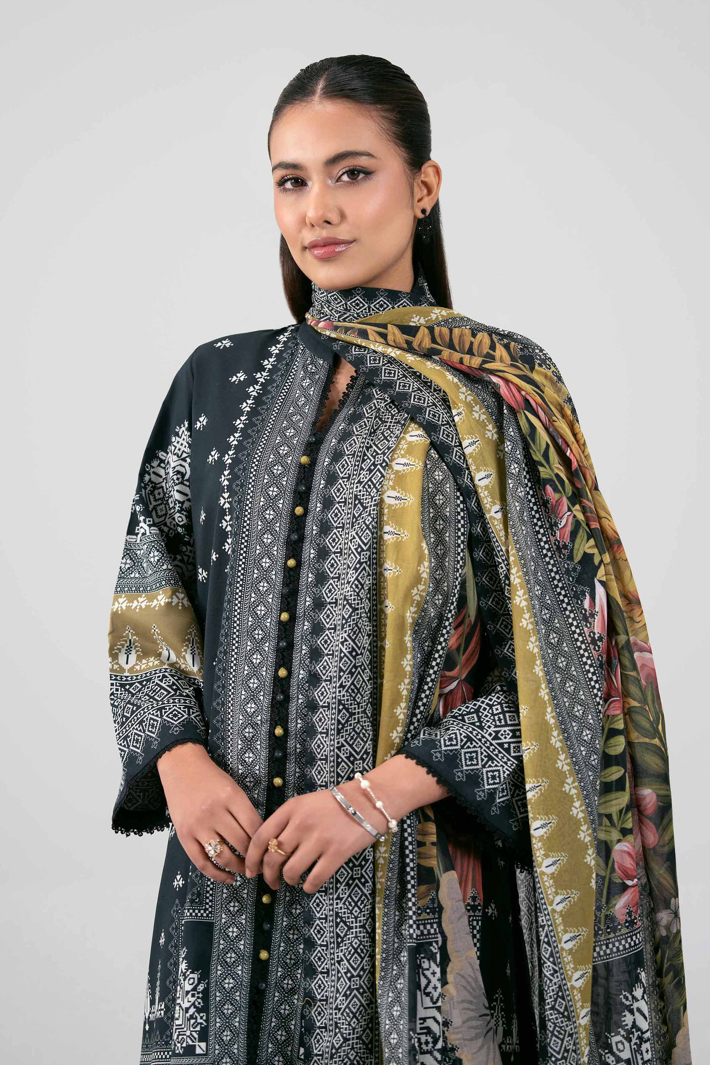 3 Piece - Digital Printed Suit - 42601466 Black Lawn 3PC Printed Summer
