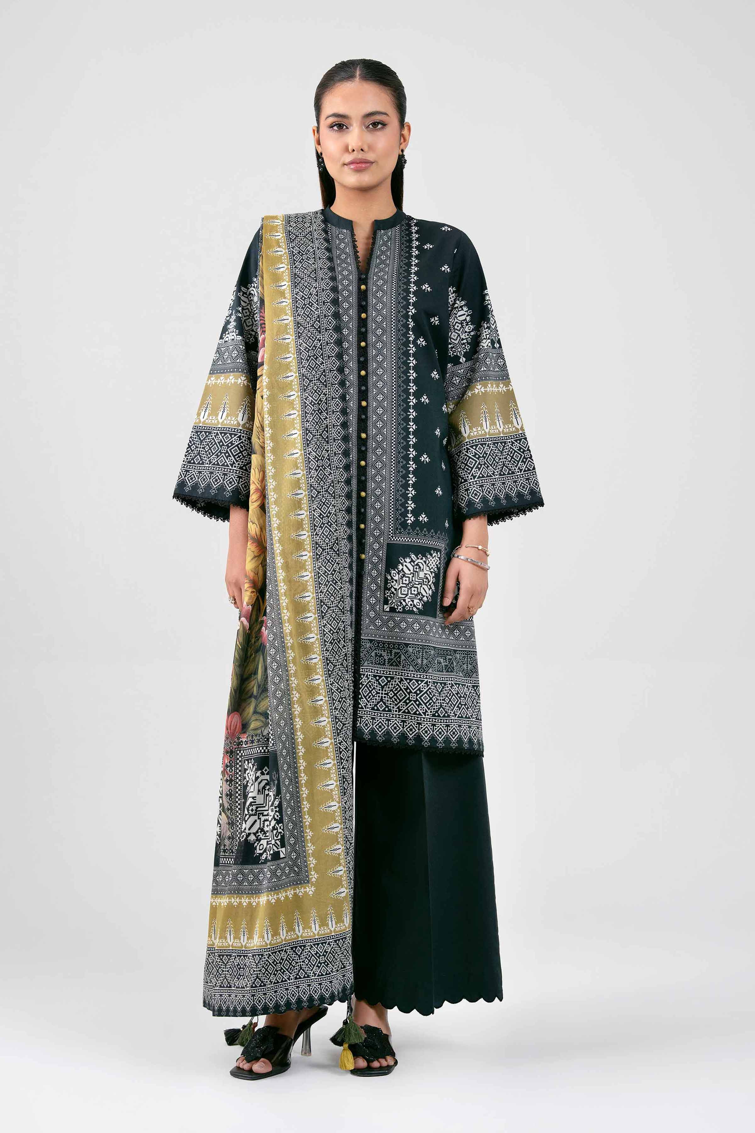 3 Piece - Digital Printed Suit - 42601466 Black Lawn 3PC Printed Summer