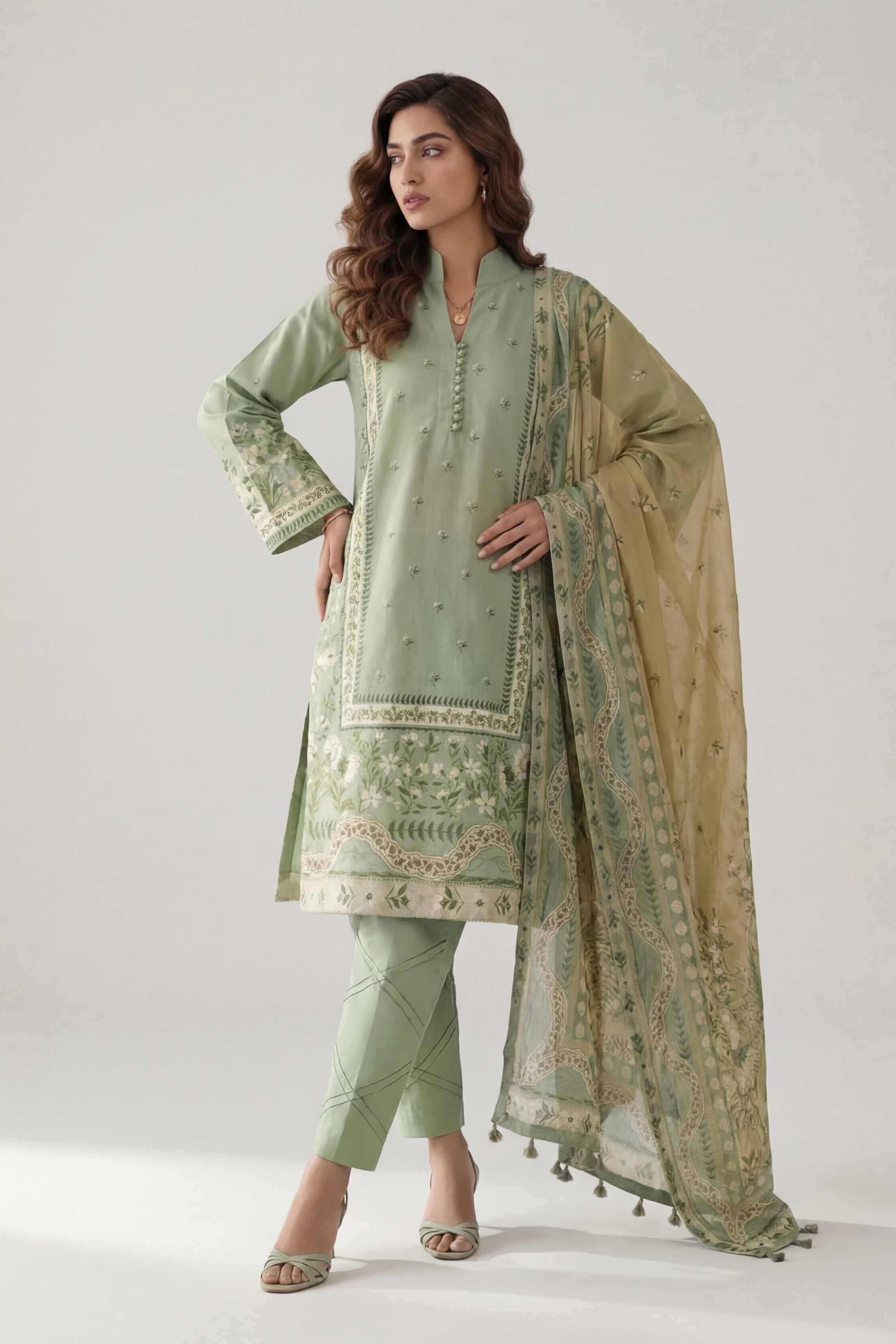 3 Piece - Digital Printed Suit - 42601468 Green Lawn 3PC Printed Summer