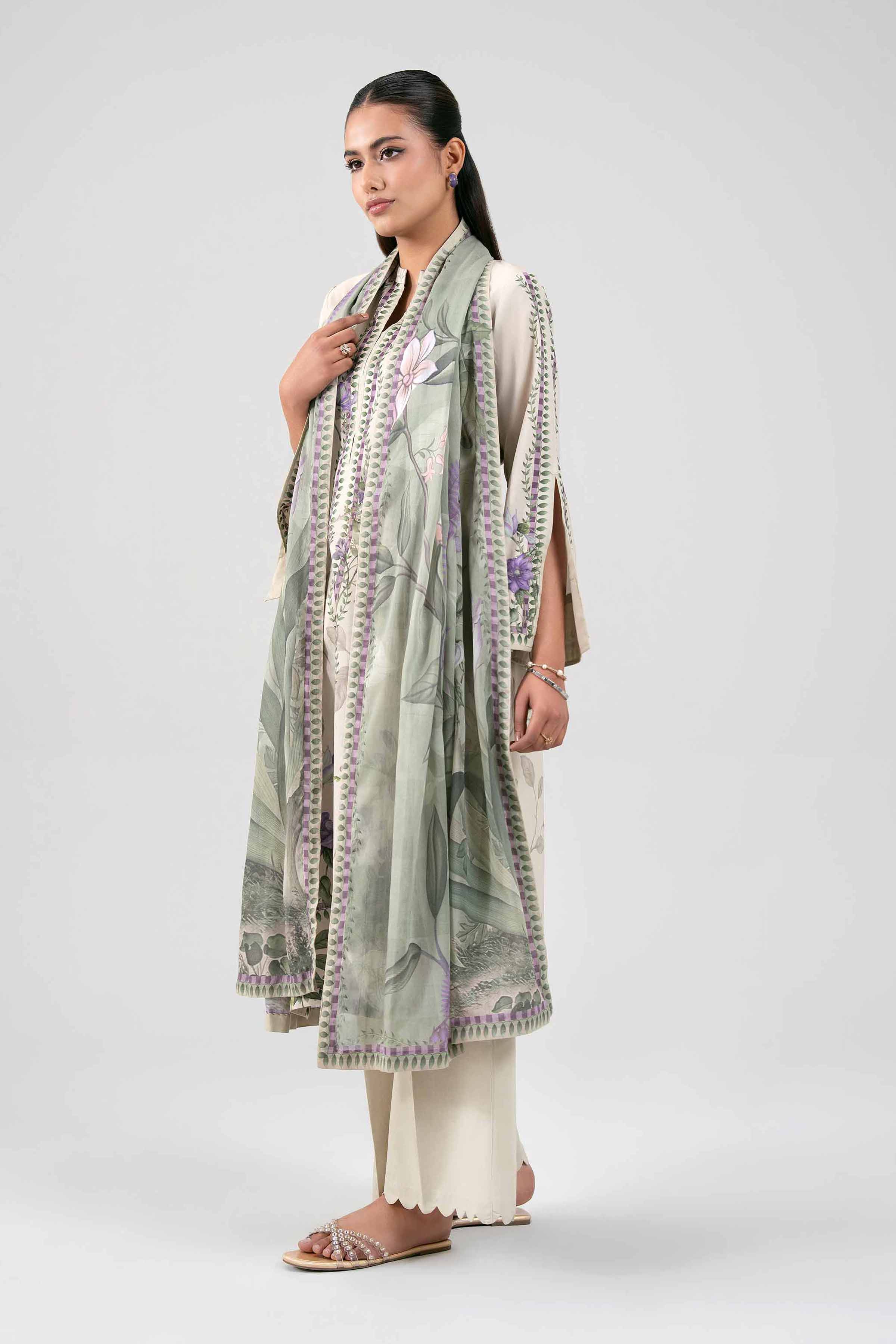 3 Piece - Digital Printed Suit - 42601470 Beige Lawn 3PC Printed Summer