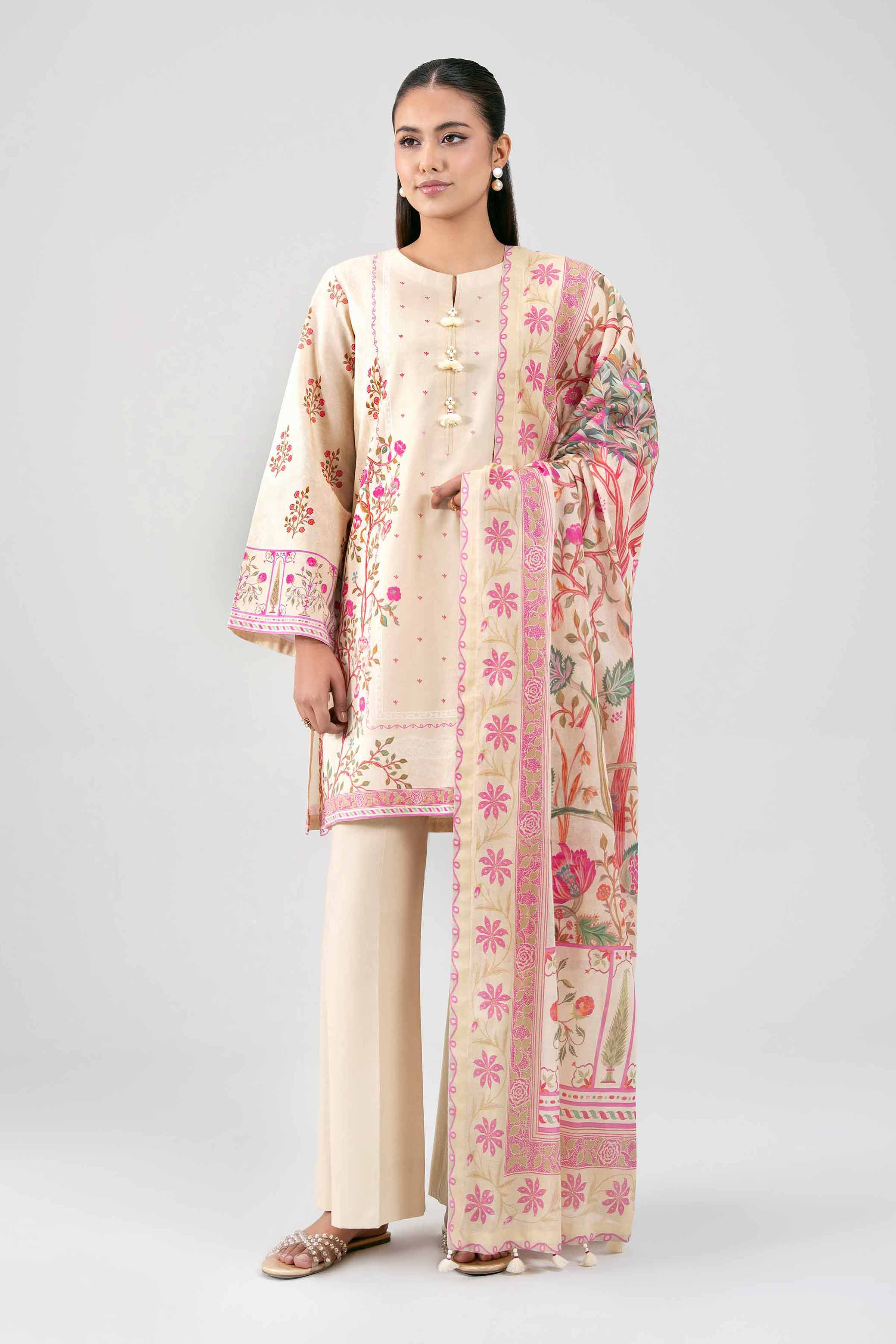 3 Piece - Digital Printed Suit - 42601472 Yellow Lawn 3PC Printed Summer