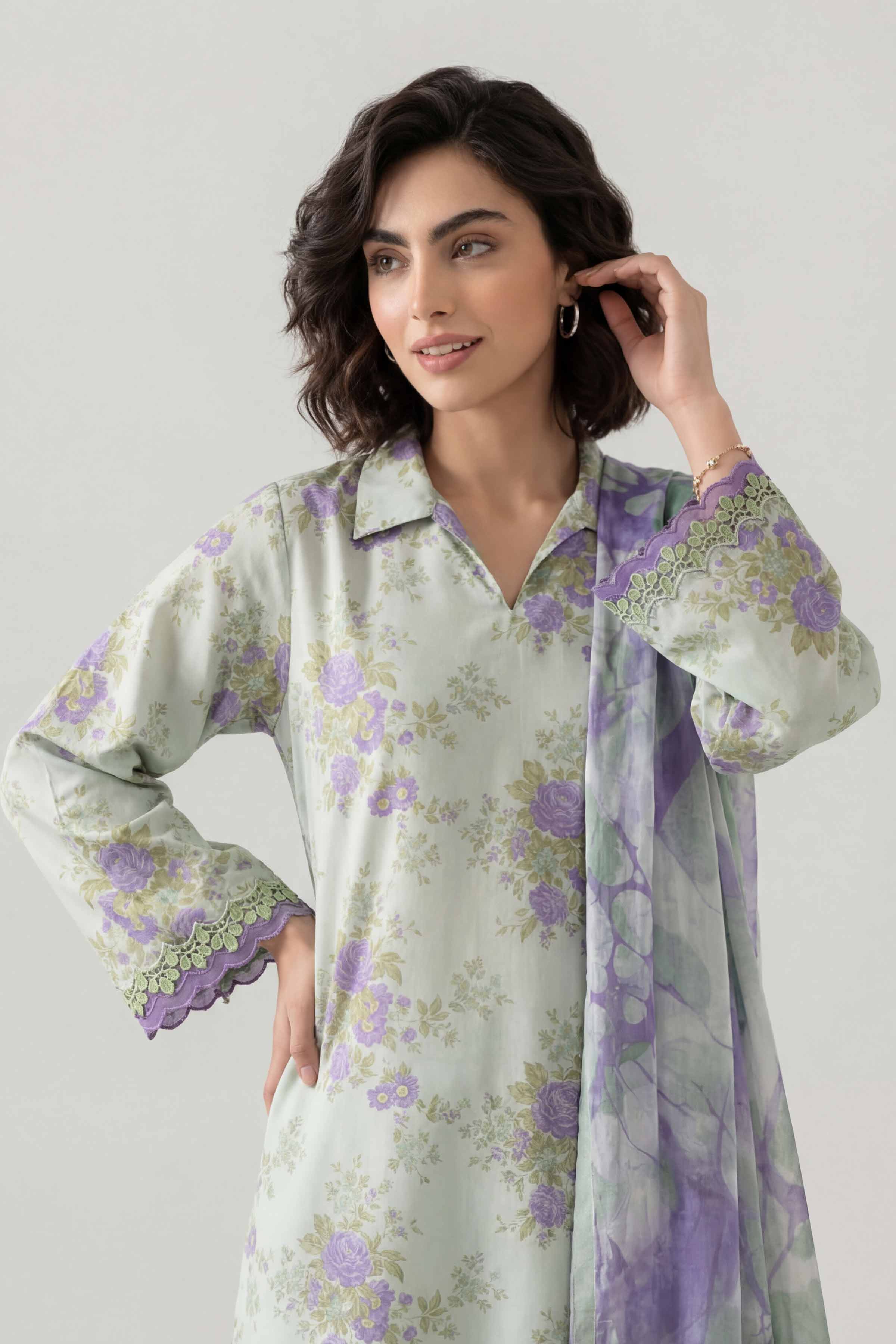 3 Piece - Digital Printed Suit - 42601476 Green Lawn 3PC Printed Summer