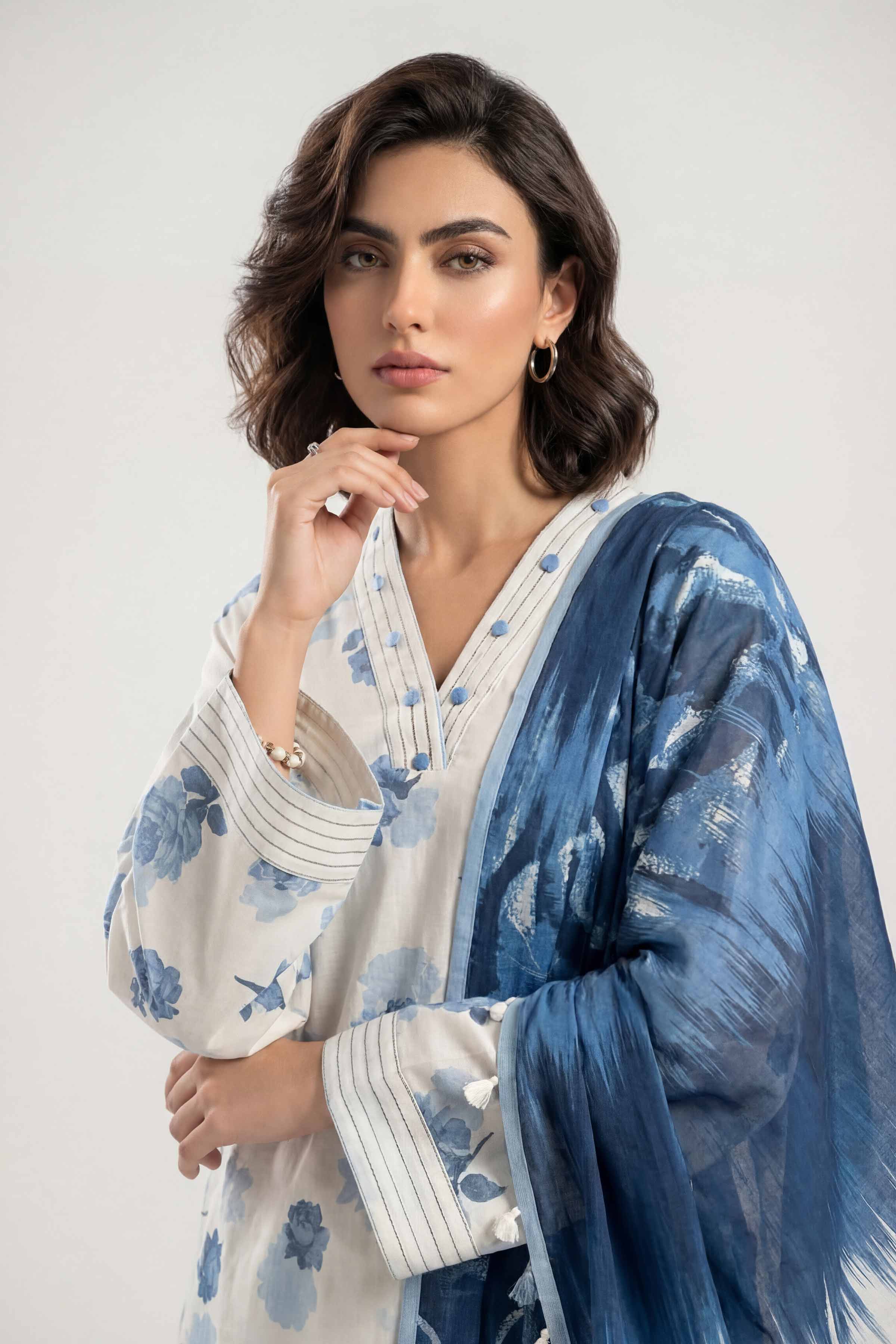 3 Piece - Digital Printed Suit - 42601477 Beige Lawn 3PC Printed Summer