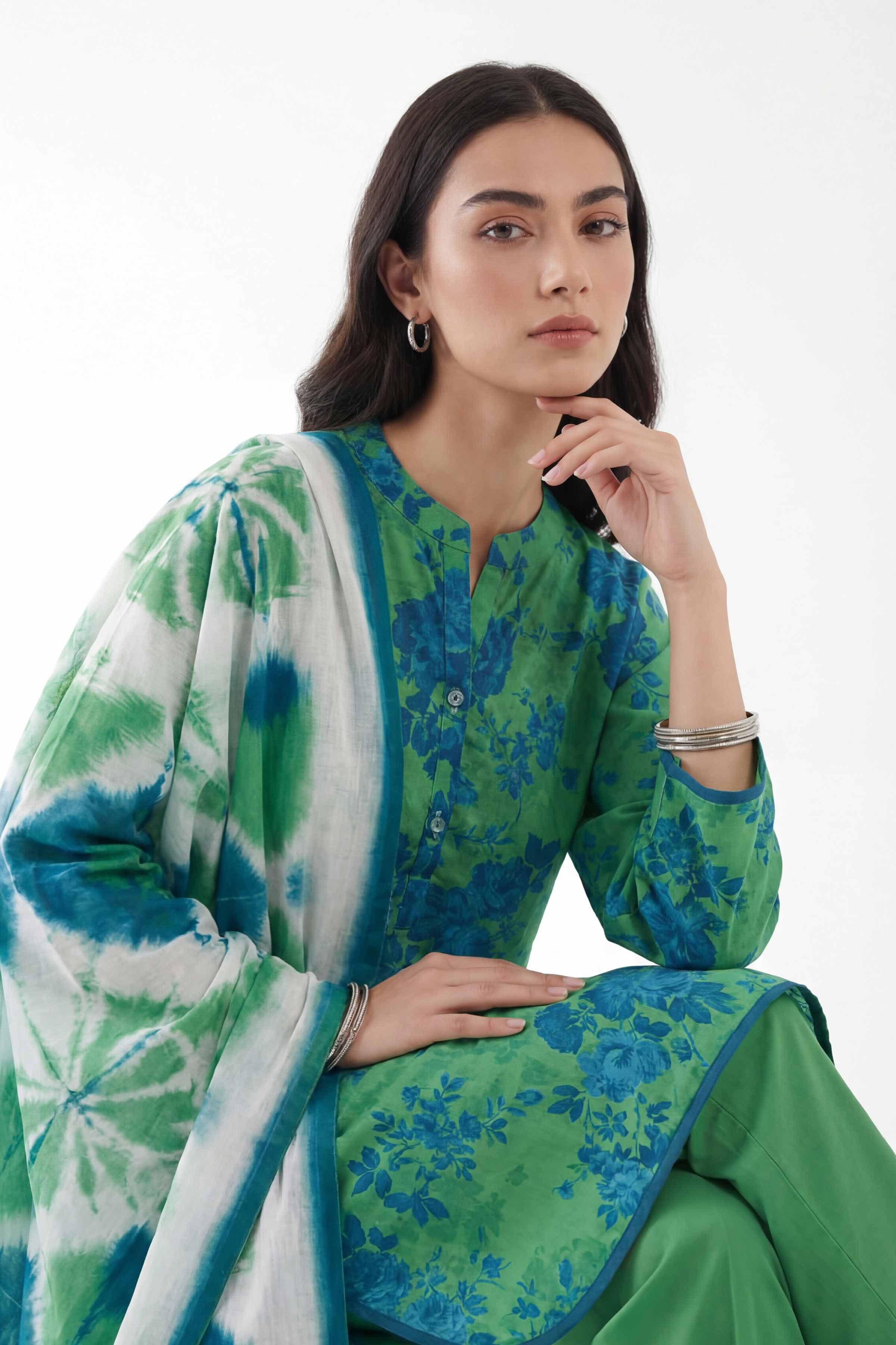3 Piece - Digital Printed Suit - 42601479 Green Lawn 3PC Printed Summer