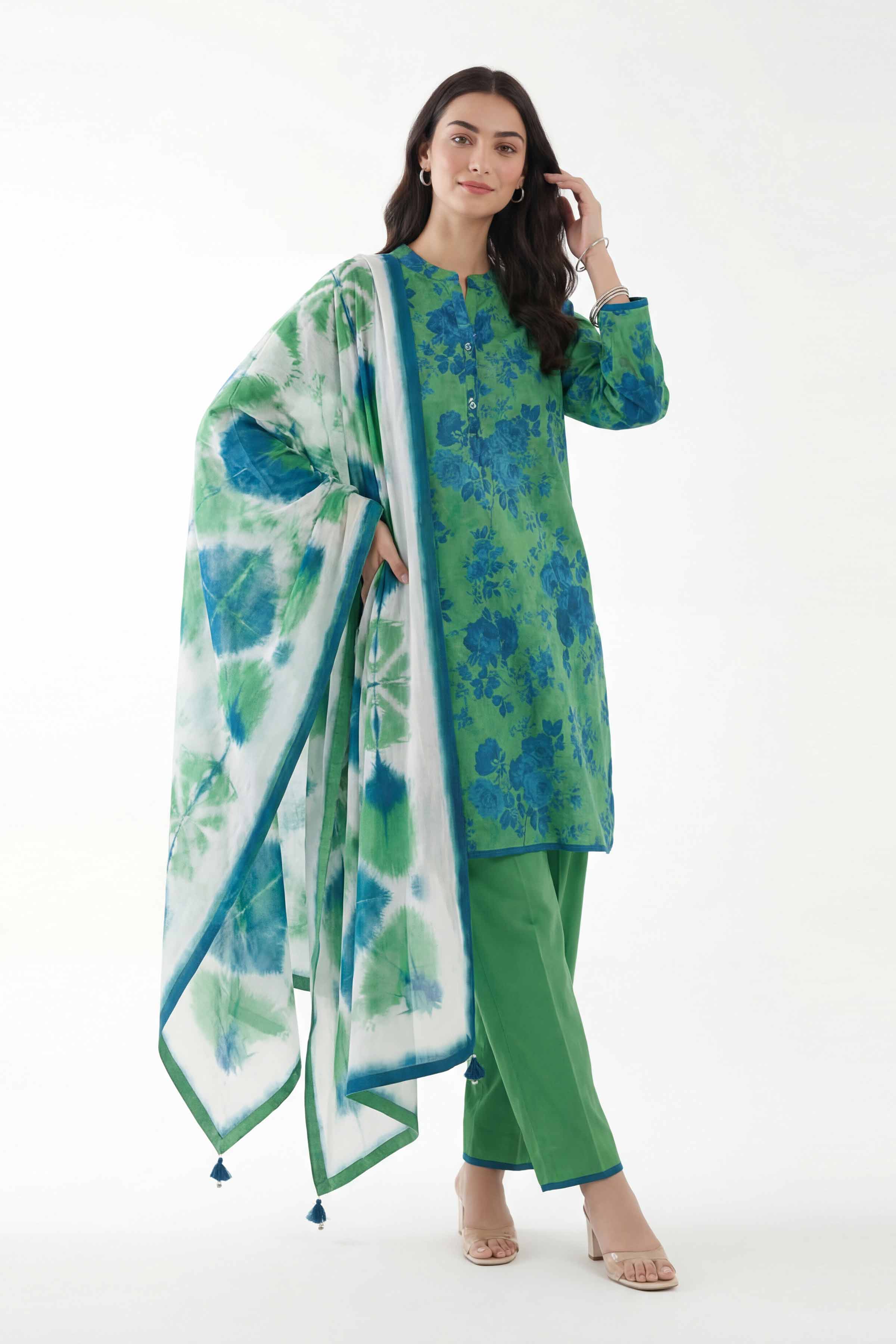 3 Piece - Digital Printed Suit - 42601479 Green Lawn 3PC Printed Summer