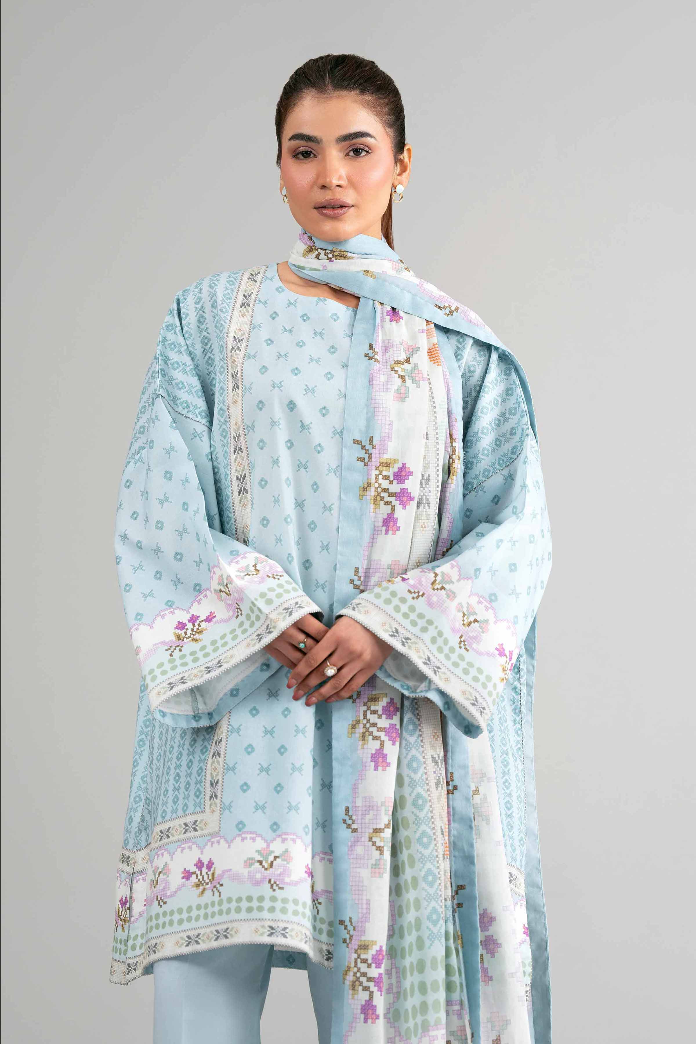 3 Piece - Digital Printed Suit - 42601480 Blue Lawn 3PC Printed Summer