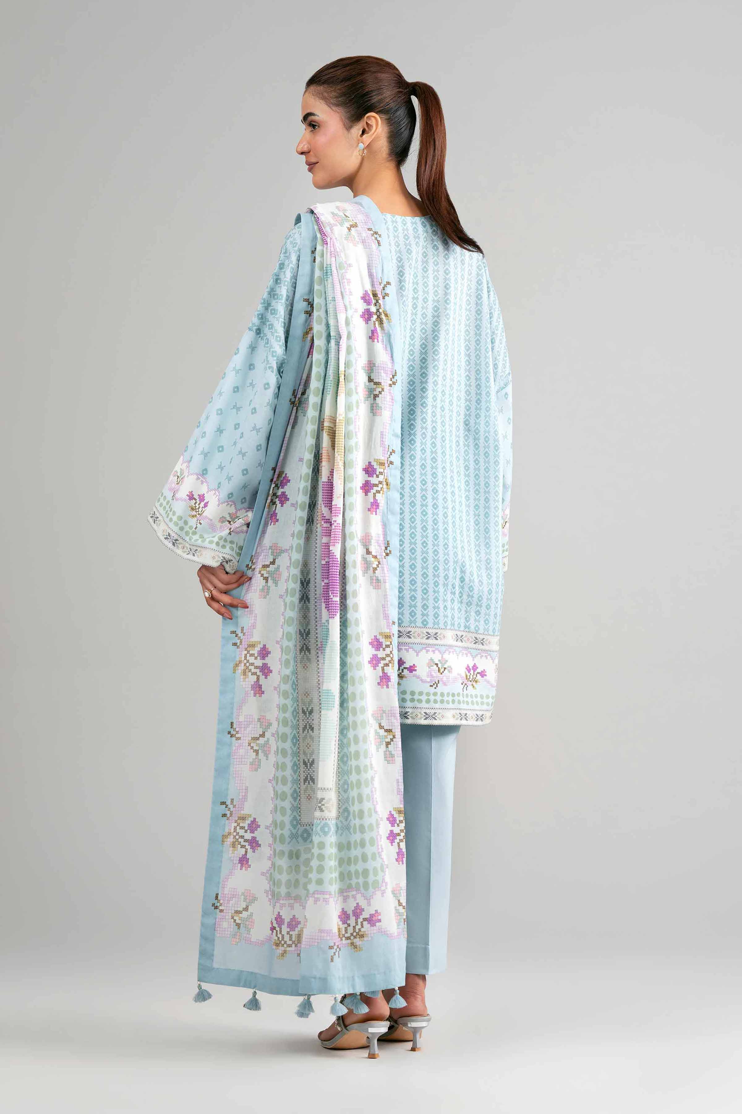 3 Piece - Digital Printed Suit - 42601480 Blue Lawn 3PC Printed Summer
