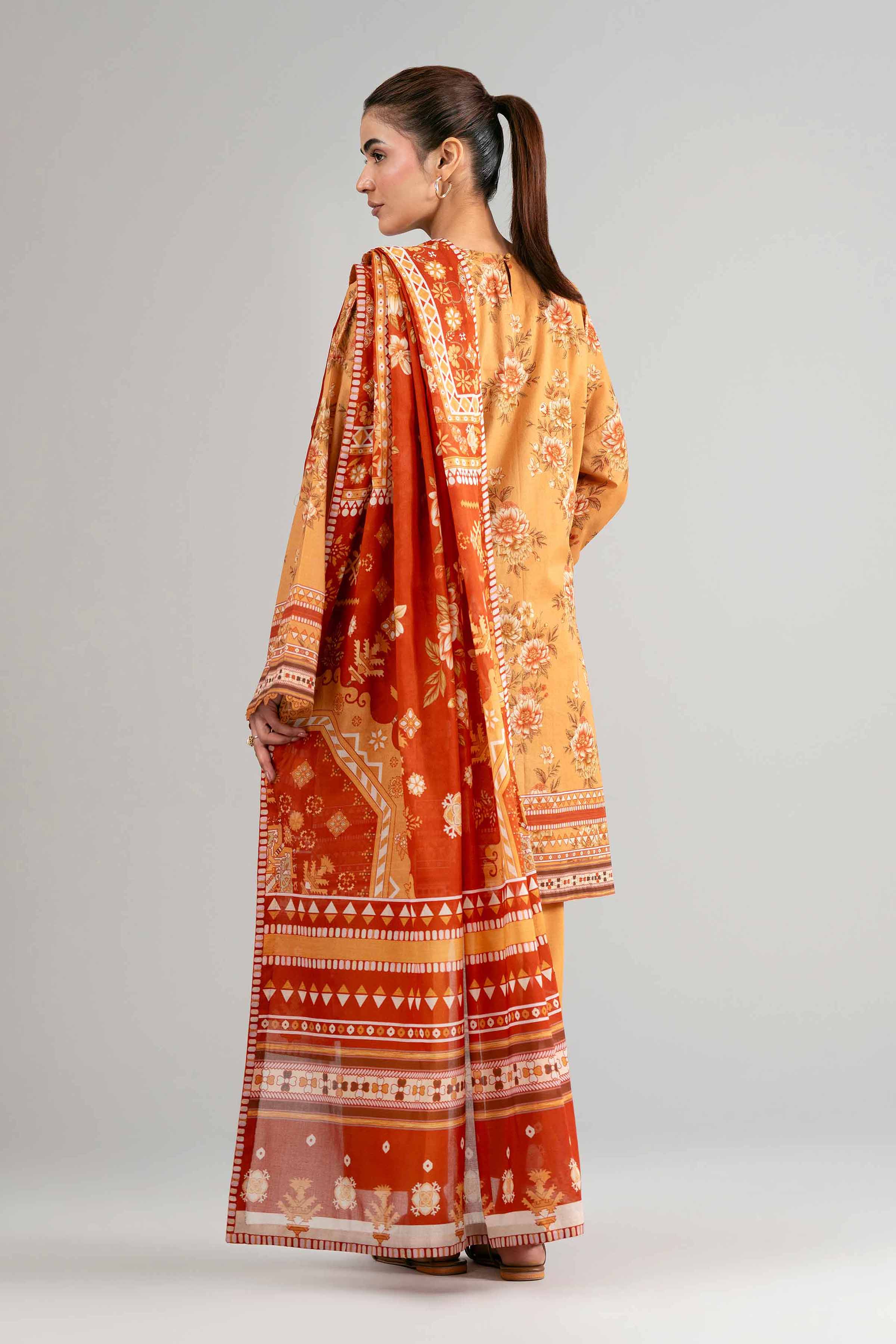 3 Piece - Digital Printed Suit - 42601481 Yellow Lawn 3PC Printed Summer