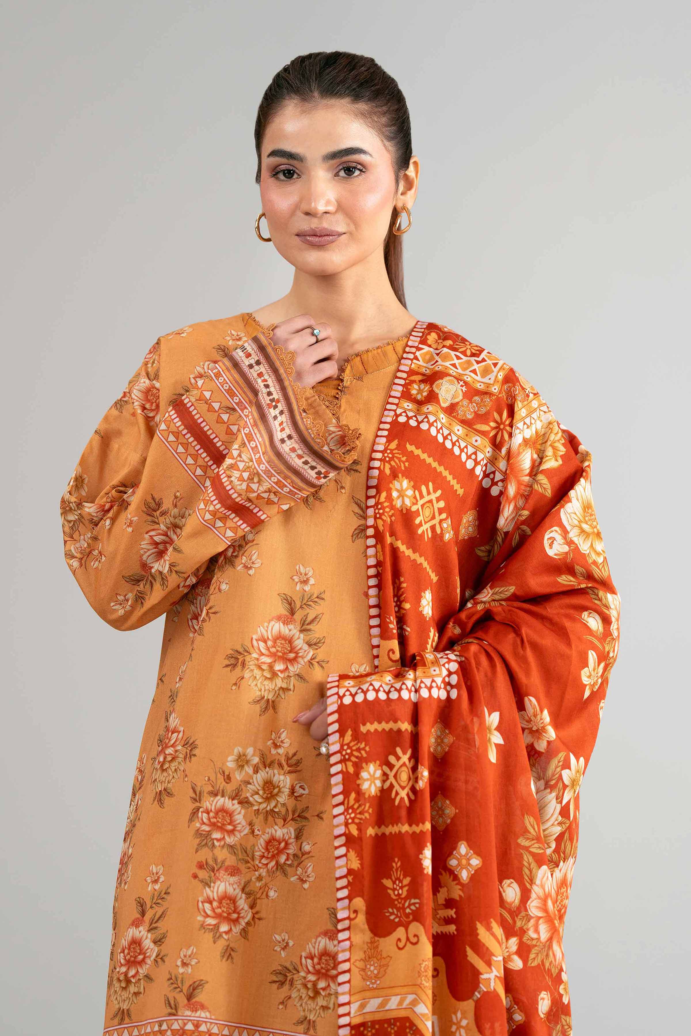 3 Piece - Digital Printed Suit - 42601481 Yellow Lawn 3PC Printed Summer