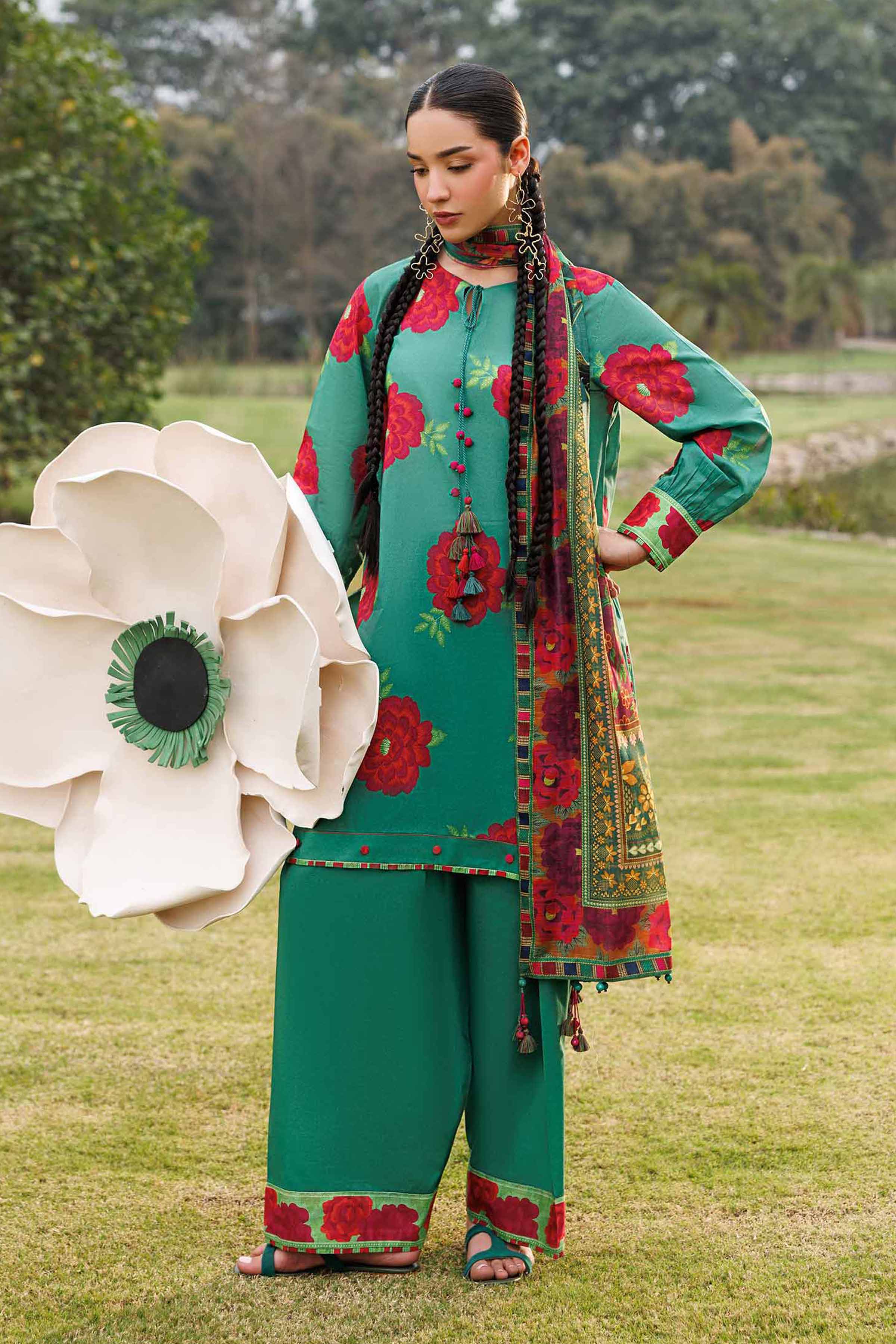 3 Piece - Digital Printed Suit - 42601484 Green Lawn 3PC Printed Summer