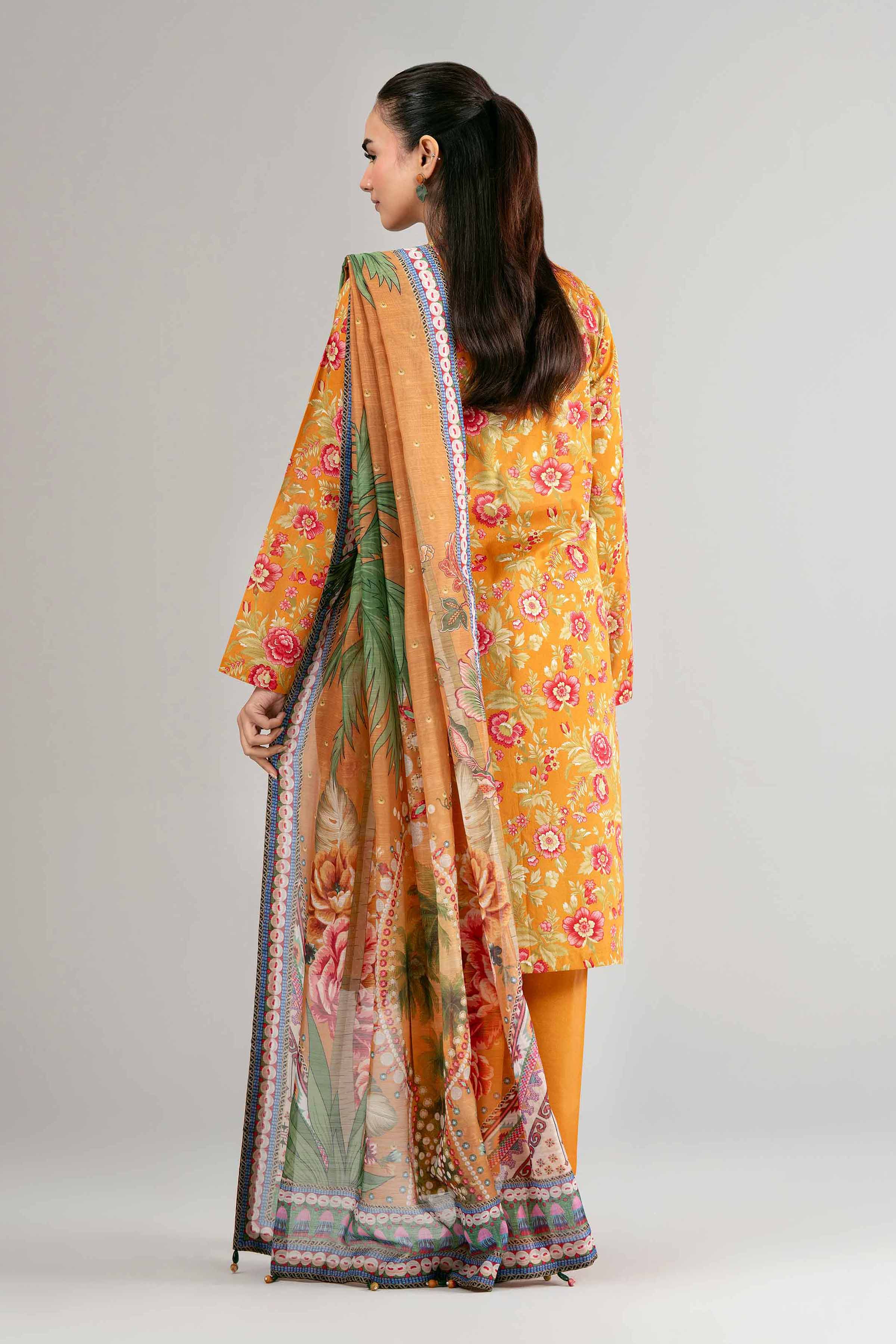 3 Piece - Digital Printed Suit - 42601485 Orange Lawn 3PC Printed Summer