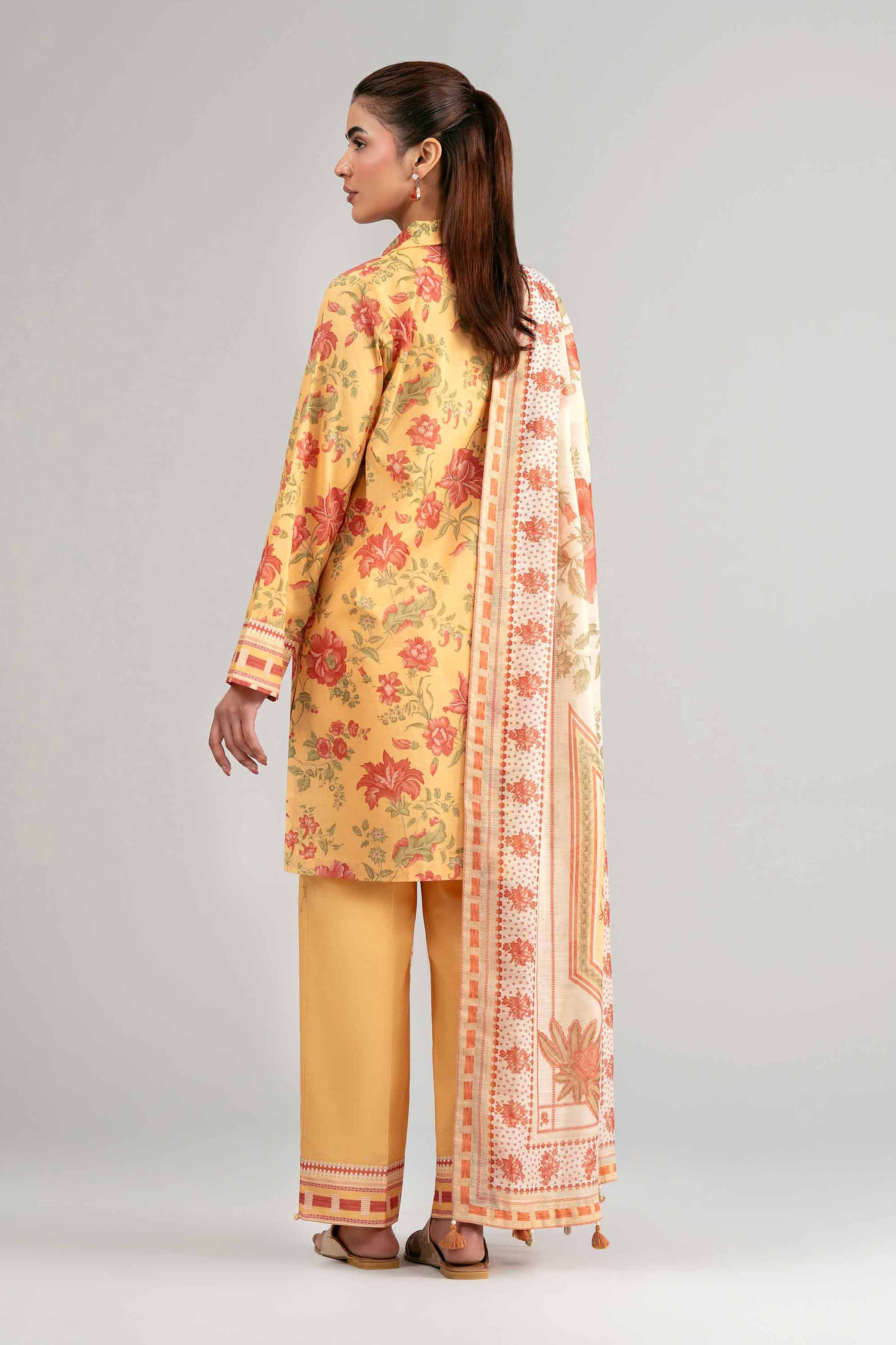3 Piece - Digital Printed Suit - 42601490 Yellow Lawn 3PC Printed Summer