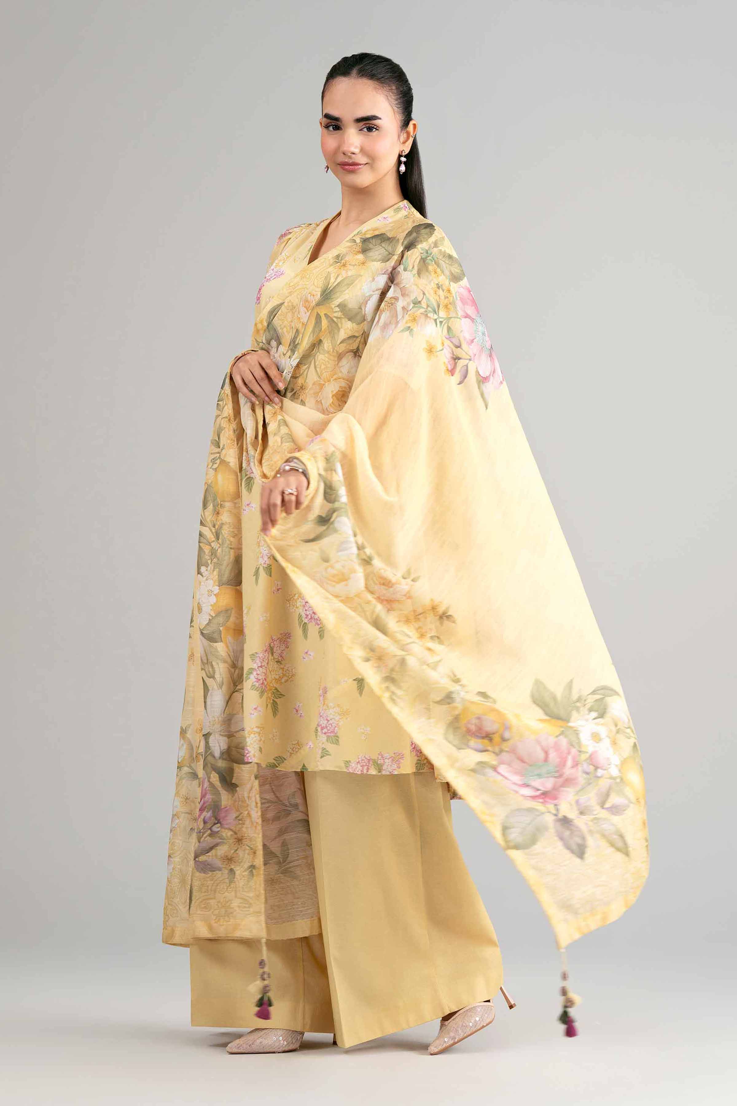 3 Piece - Digital Printed Suit - 42601492 Yellow Lawn 3PC Printed Summer