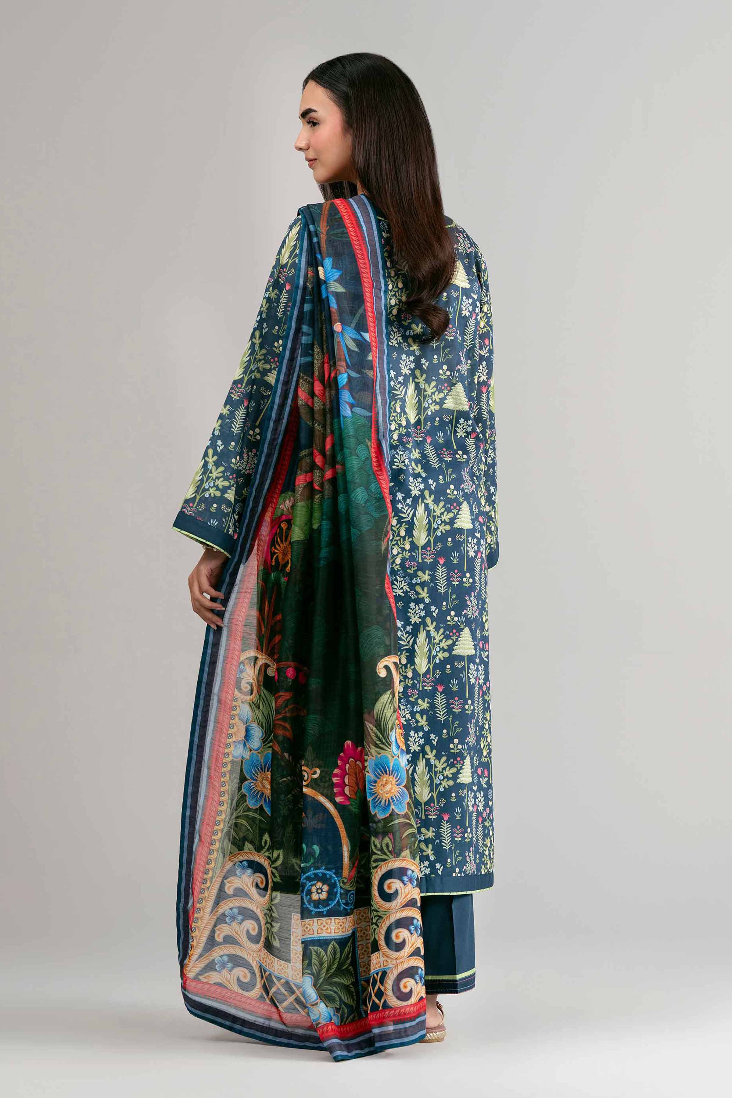 3 Piece - Digital Printed Suit - 42601495 Blue Lawn 3PC Printed Summer