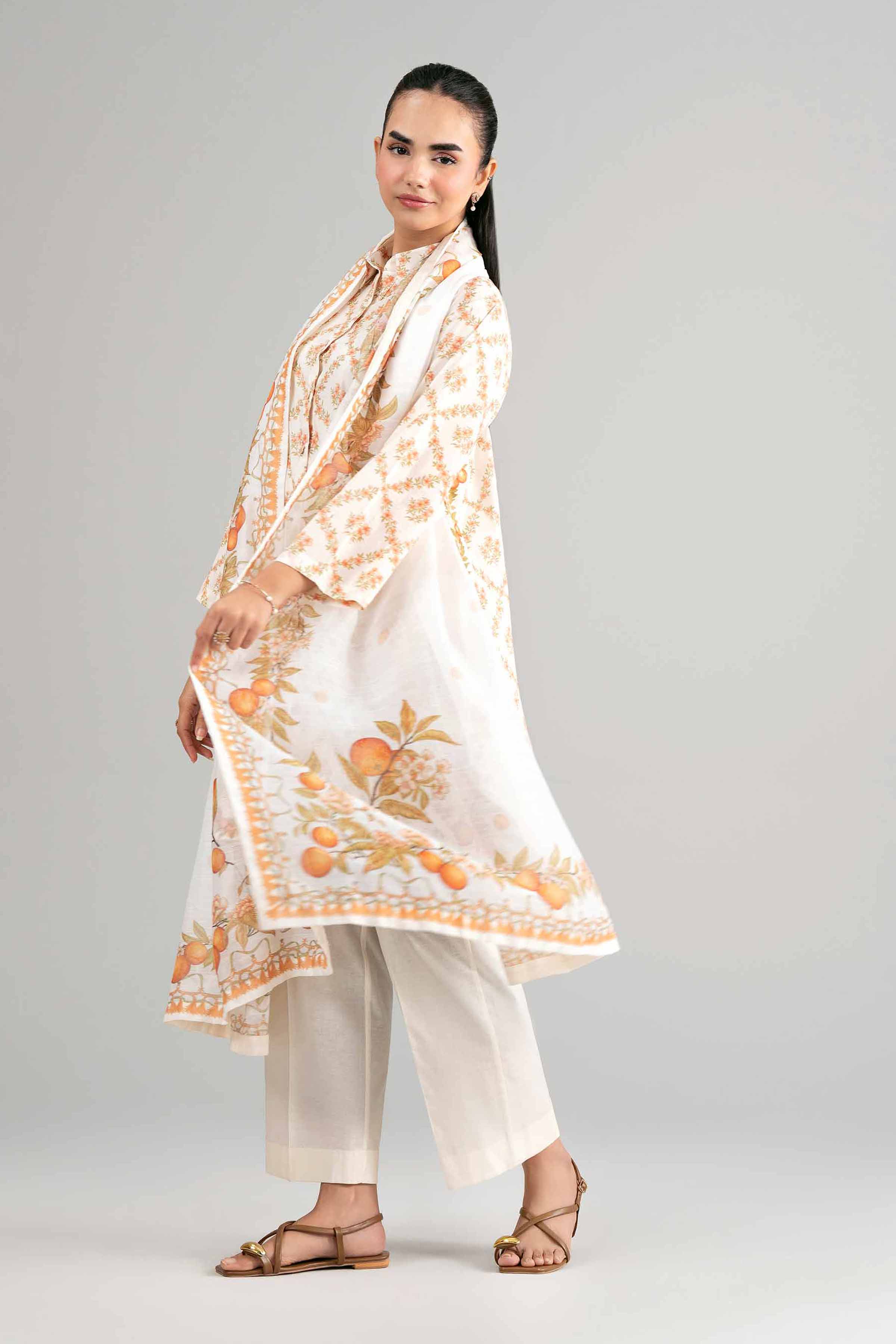 3 Piece - Digital Printed Suit - 42601501 Off White Lawn 3PC Printed Summer