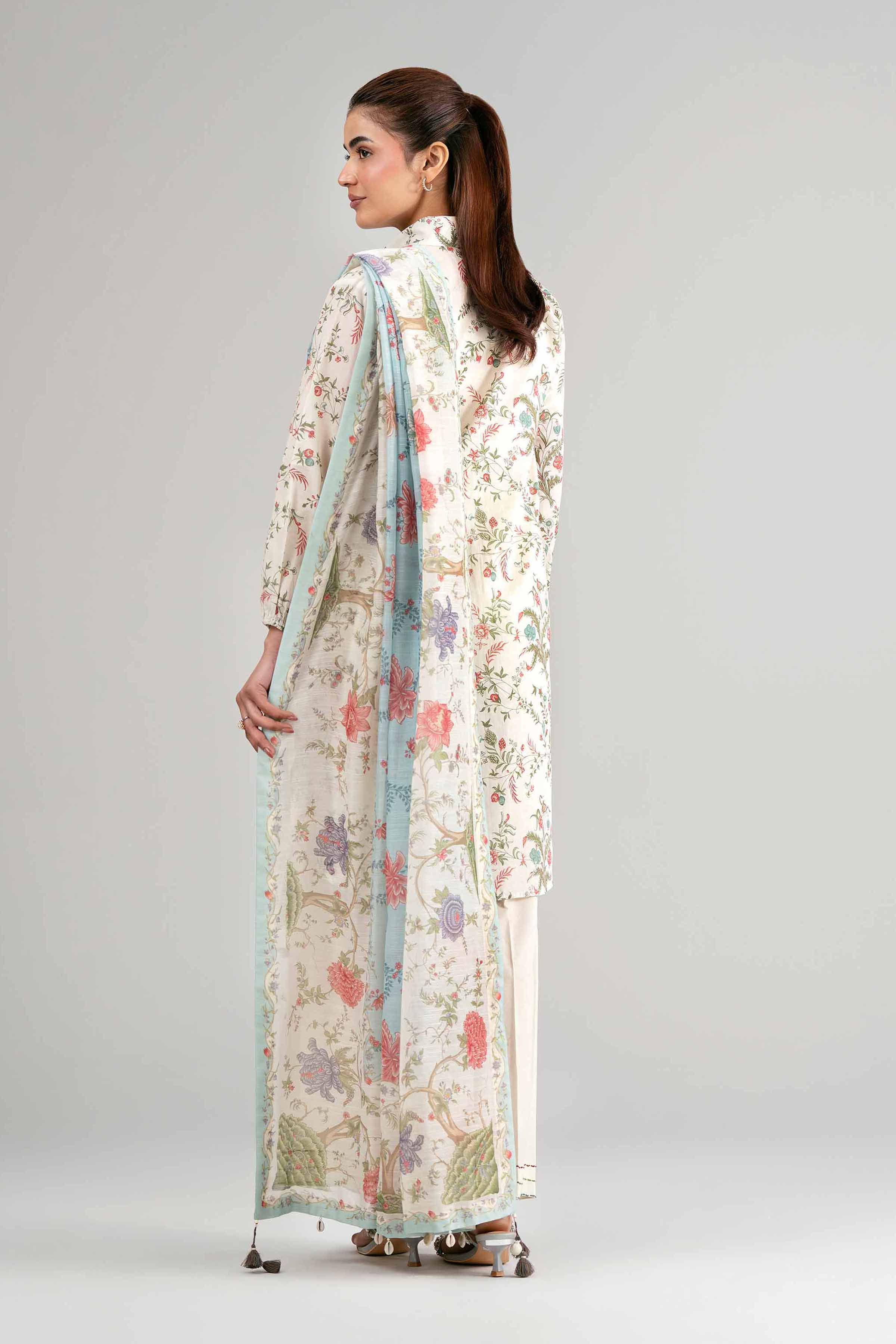 3 Piece - Digital Printed Suit - 42601502 Beige Lawn 3PC Printed Summer