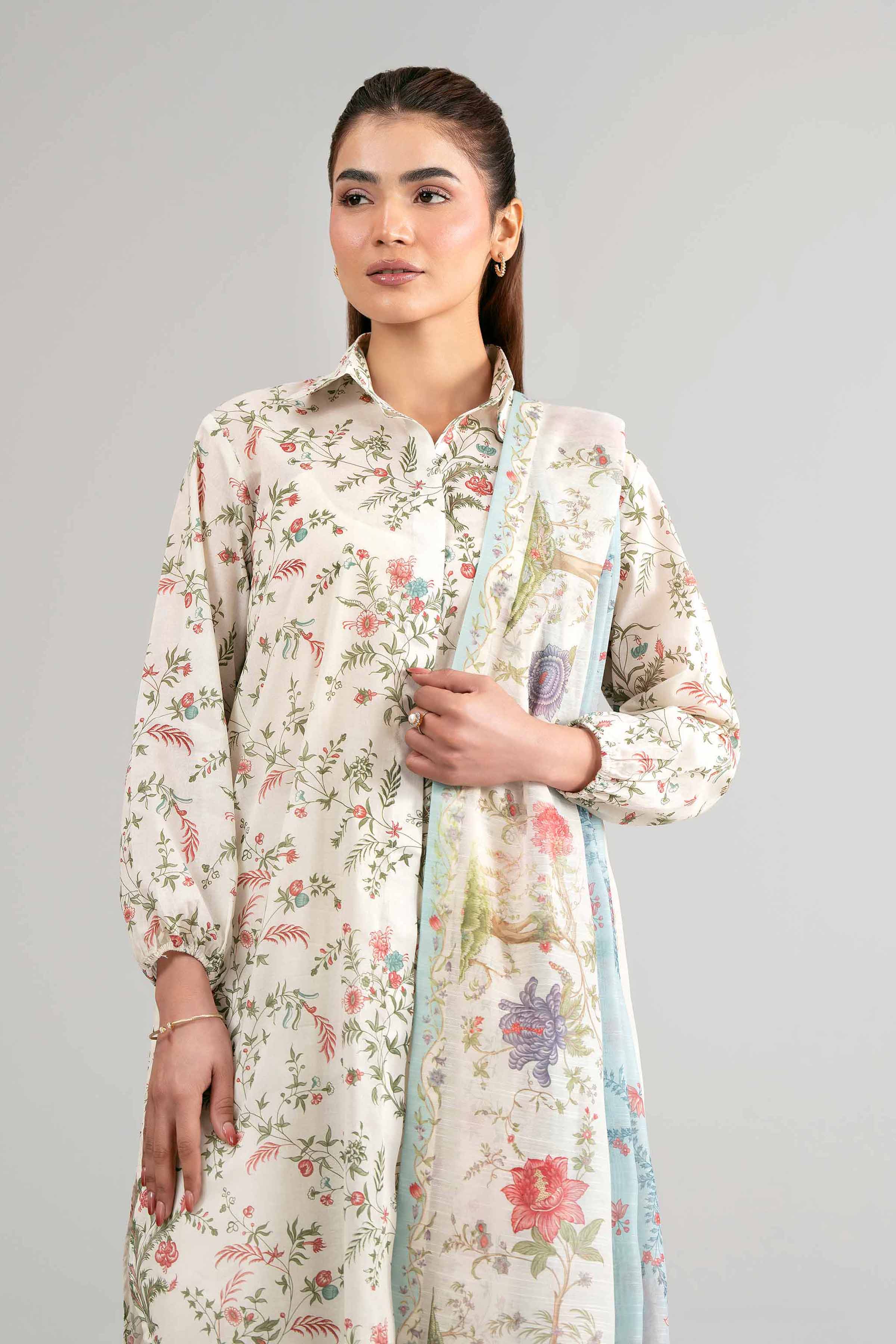 3 Piece - Digital Printed Suit - 42601502 Beige Lawn 3PC Printed Summer