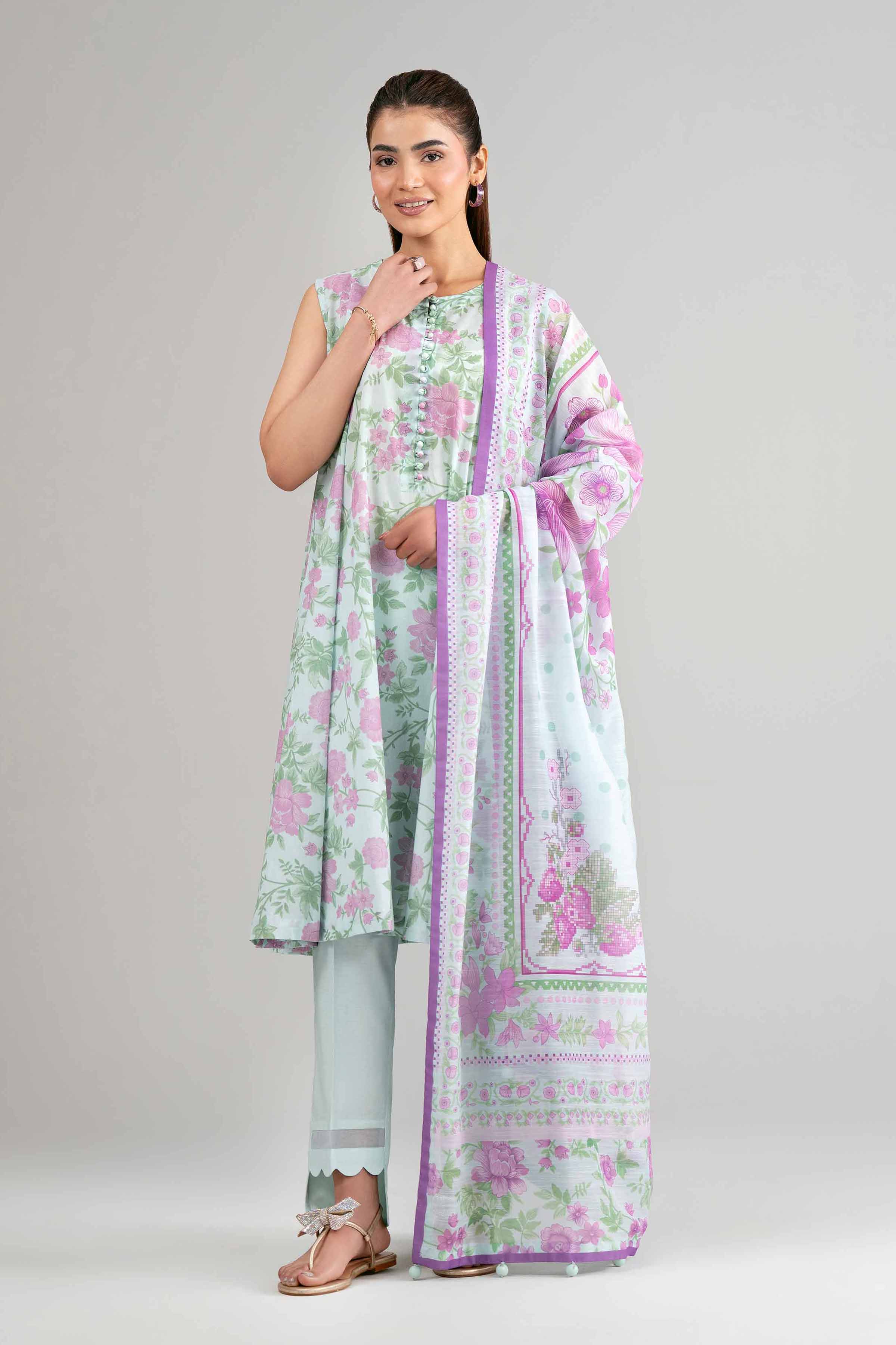 3 Piece - Digital Printed Suit - 42601503 Blue Lawn 3PC Printed Summer