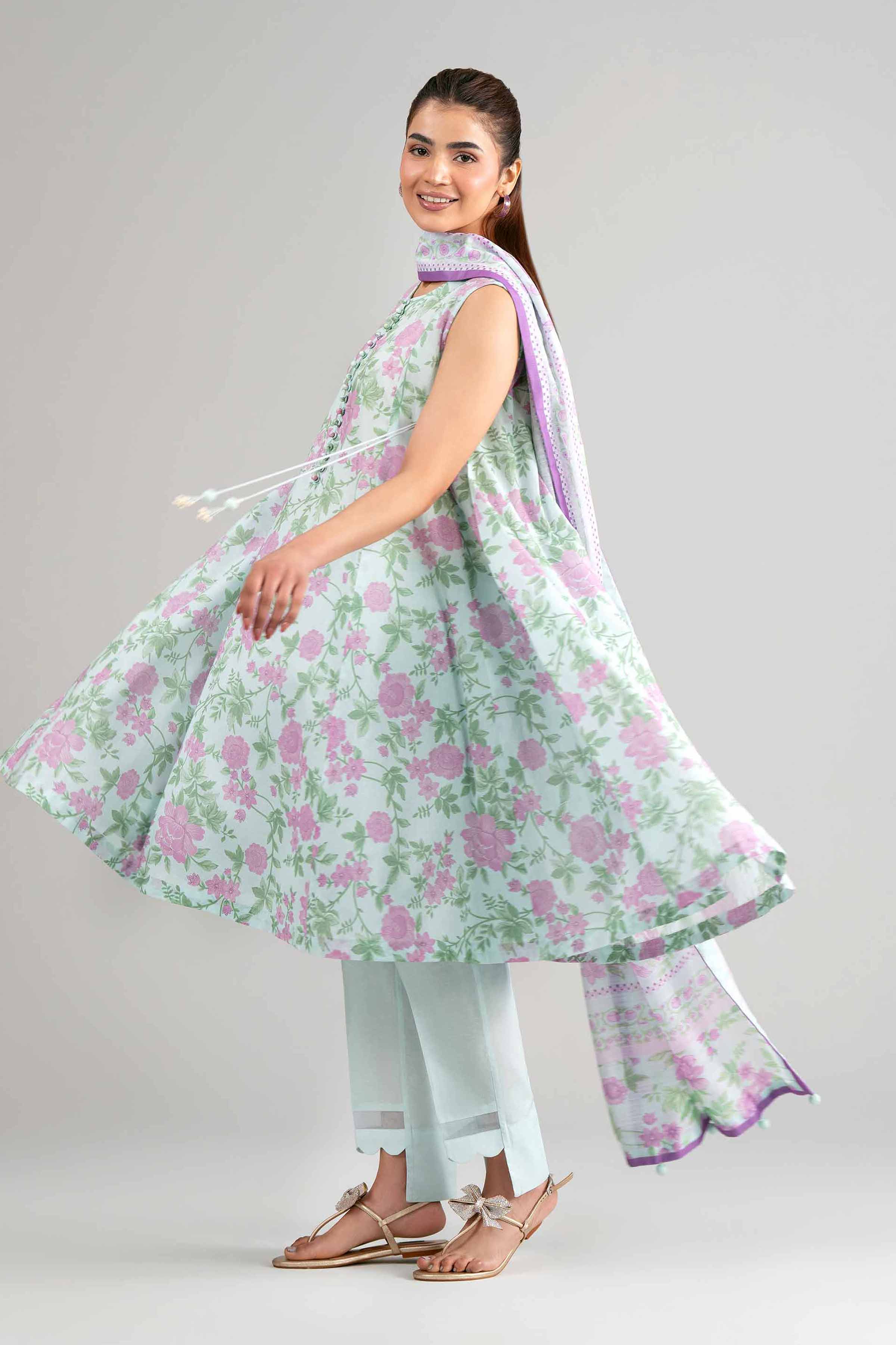 3 Piece - Digital Printed Suit - 42601503 Blue Lawn 3PC Printed Summer