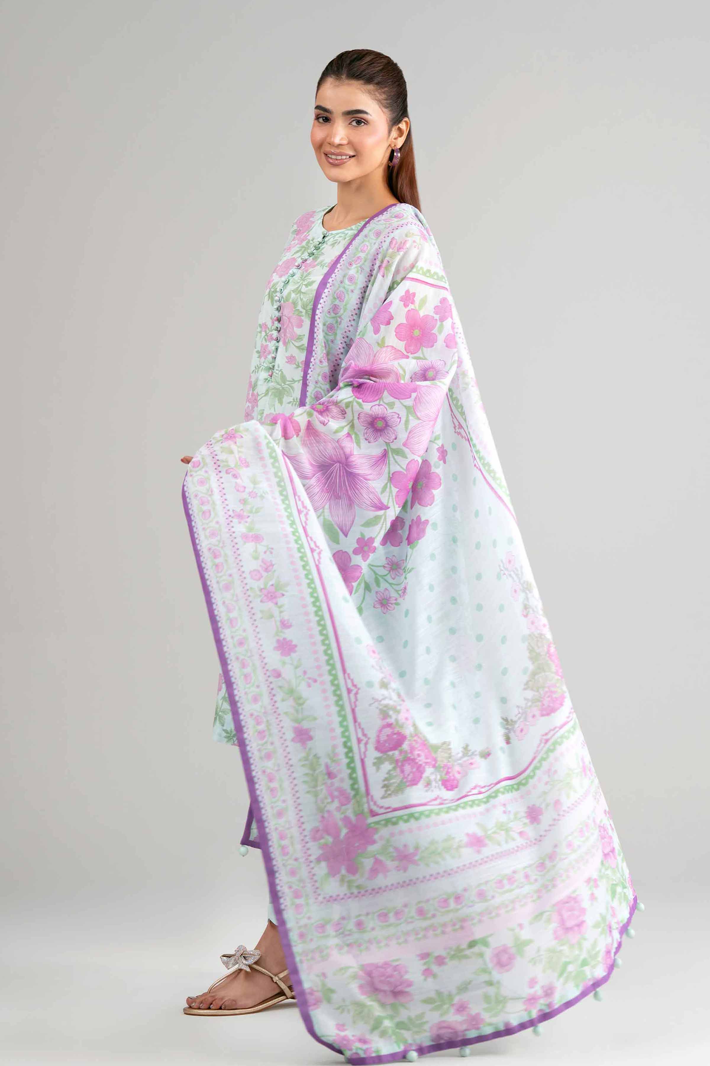 3 Piece - Digital Printed Suit - 42601503 Blue Lawn 3PC Printed Summer