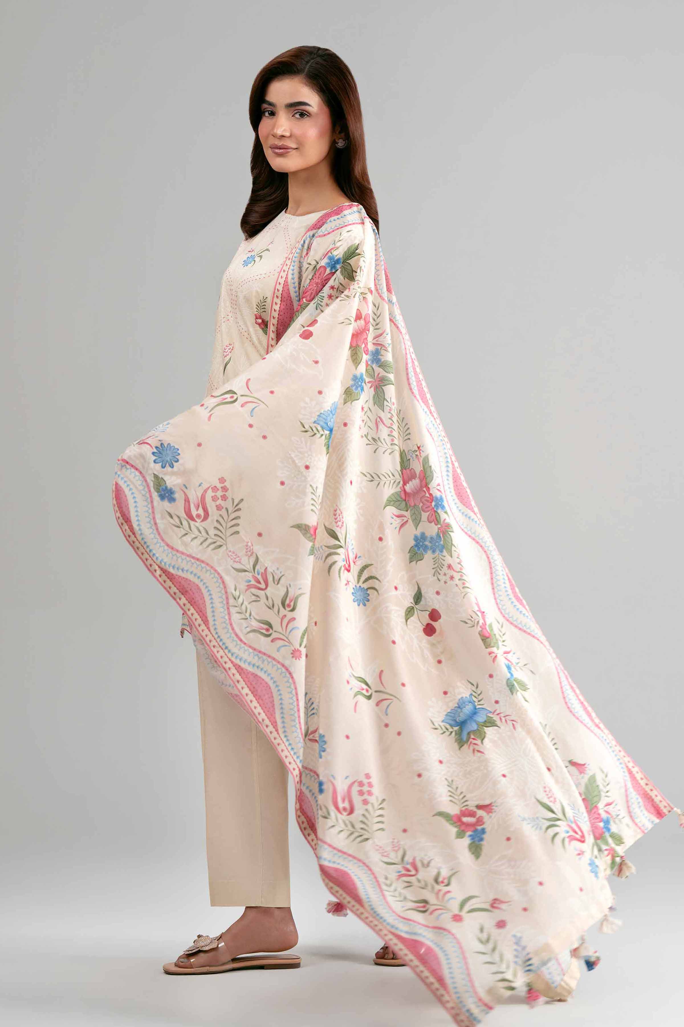 3 Piece - Printed Suit - 42601506 Beige Lawn 3PC Printed Summer