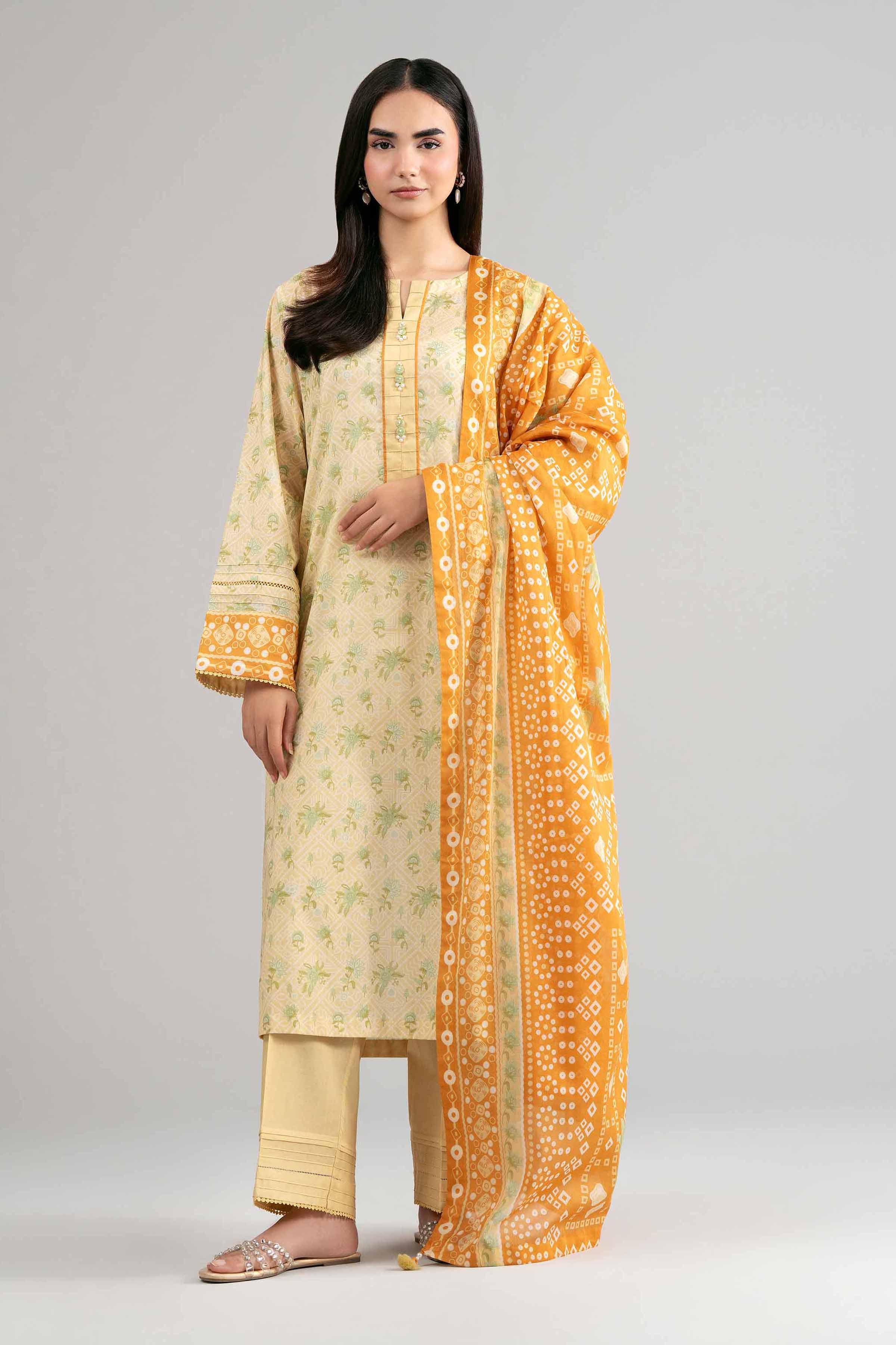 3 Piece - Printed Suit - 42601511 Yellow Lawn 3PC Printed Summer