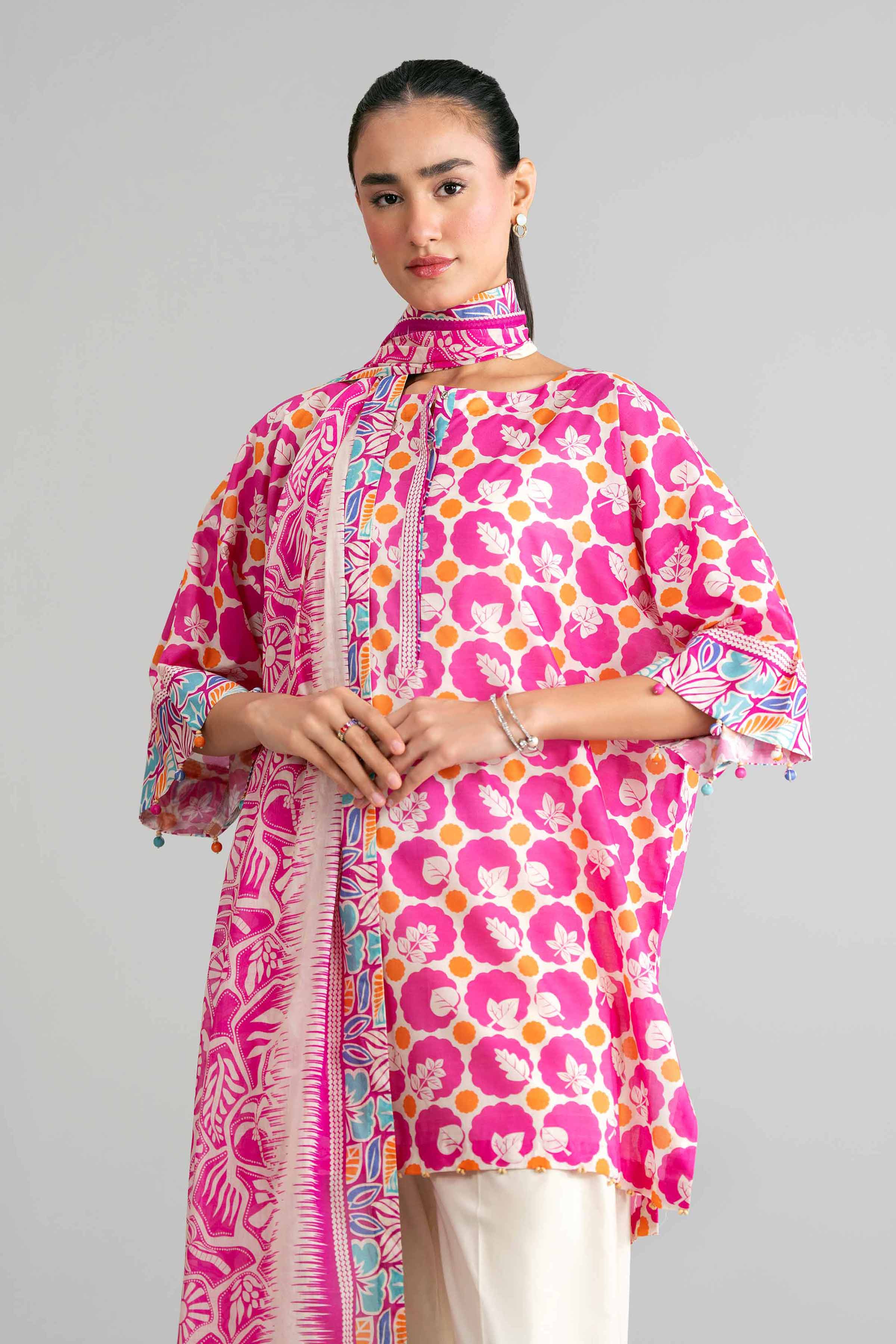 3 Piece - Printed Suit - 42601522 Pink Lawn 3PC Printed Summer