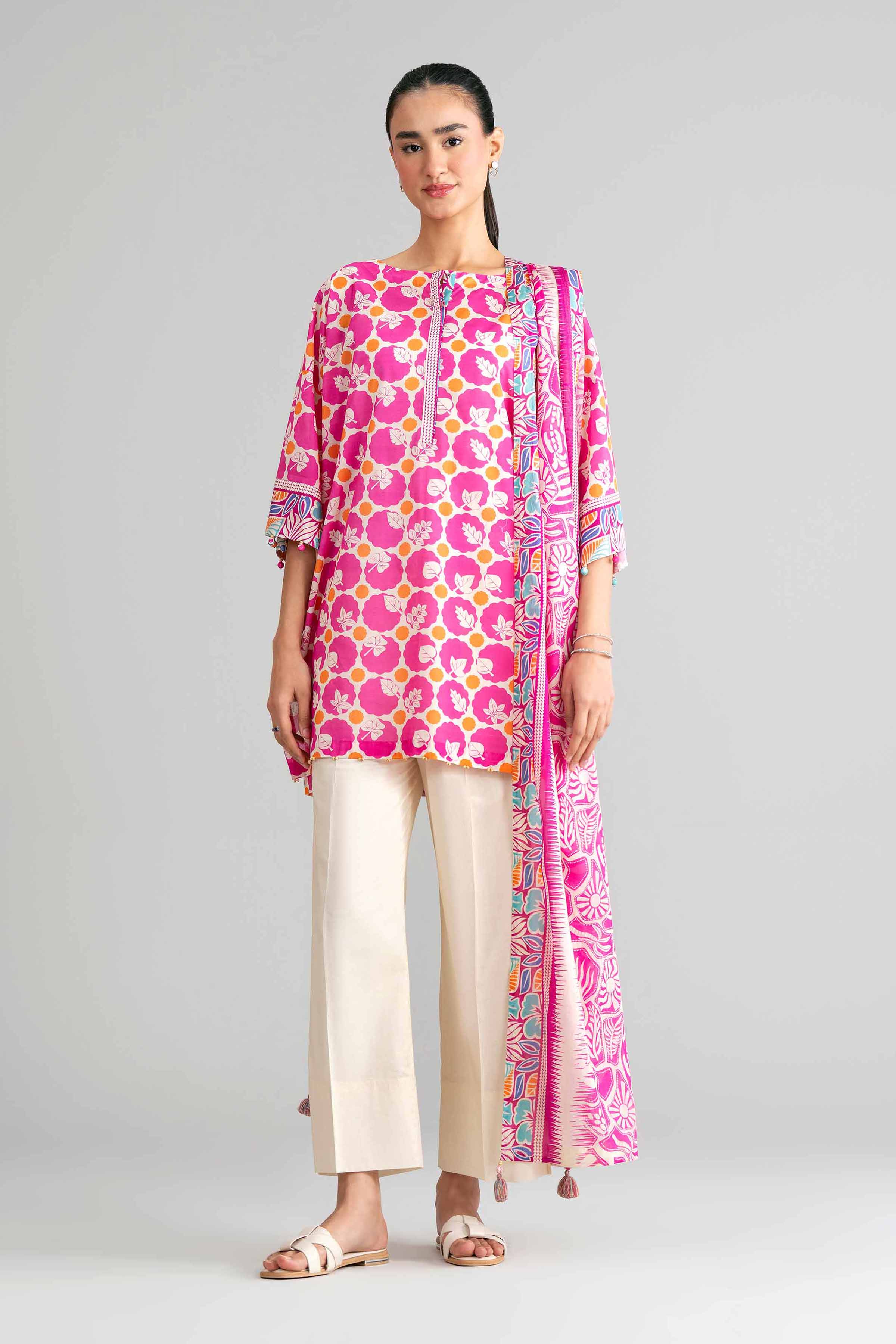 3 Piece - Printed Suit - 42601522 Pink Lawn 3PC Printed Summer